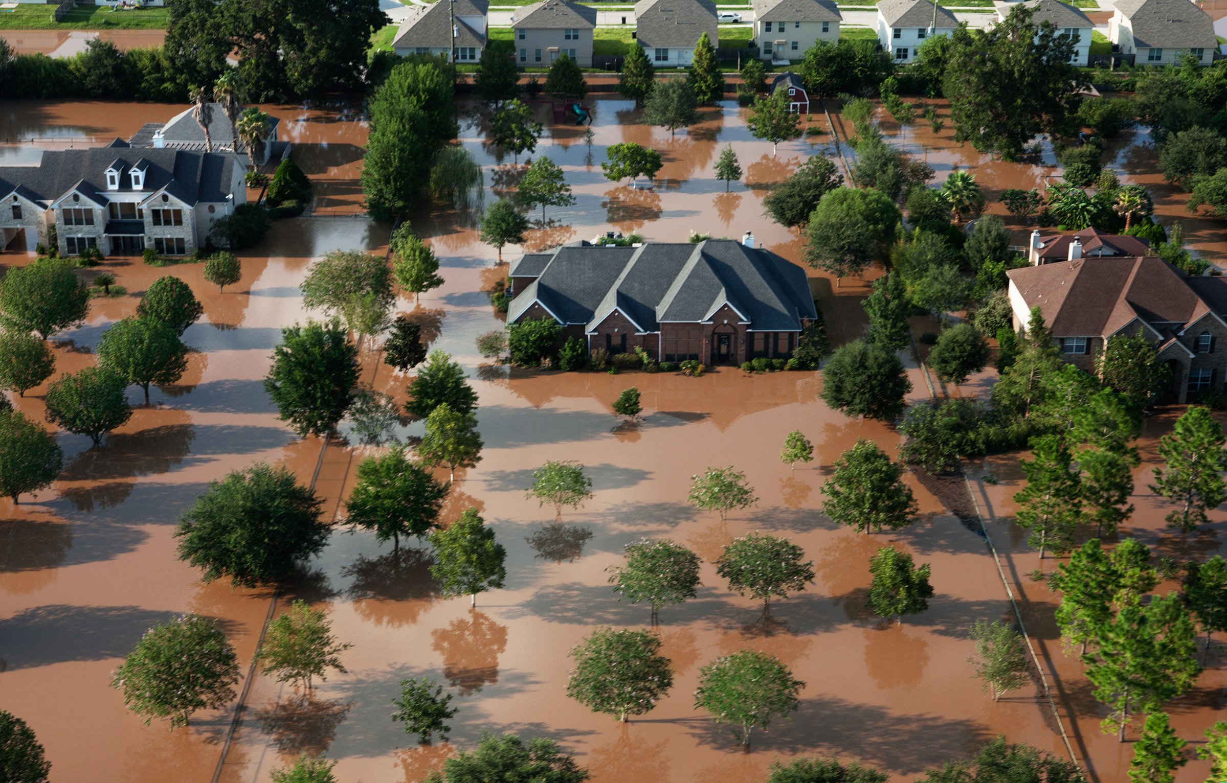 A view of Cinco Ranch, just west of Houston, after the storm; the floodwaters are a stew of toxins and bacteria