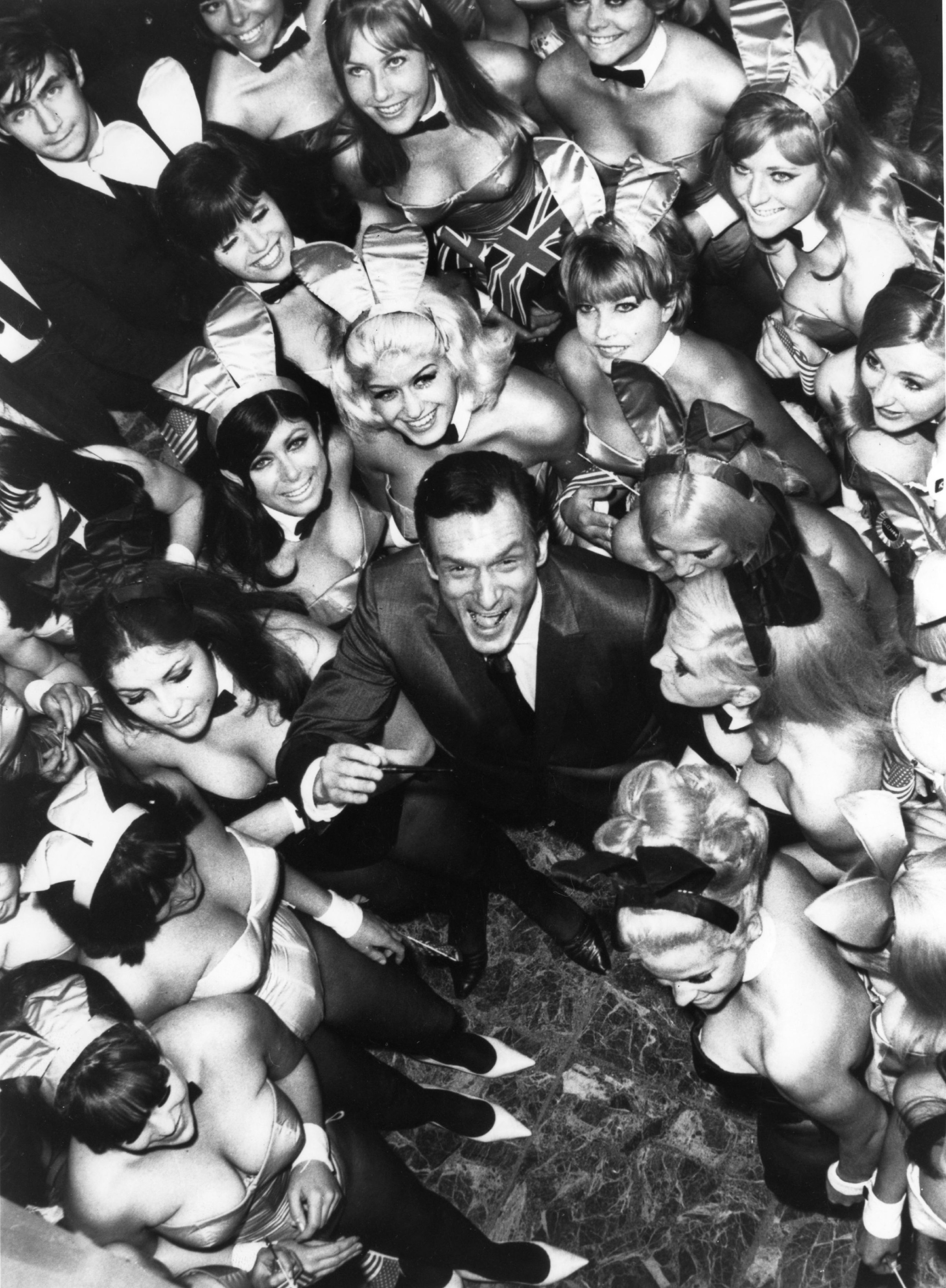 Hugh Hefner pictured surrounded by 50 Bunnies on June 27, 1966. (Keystone-France/Gamma-Keystone/Getty Images)