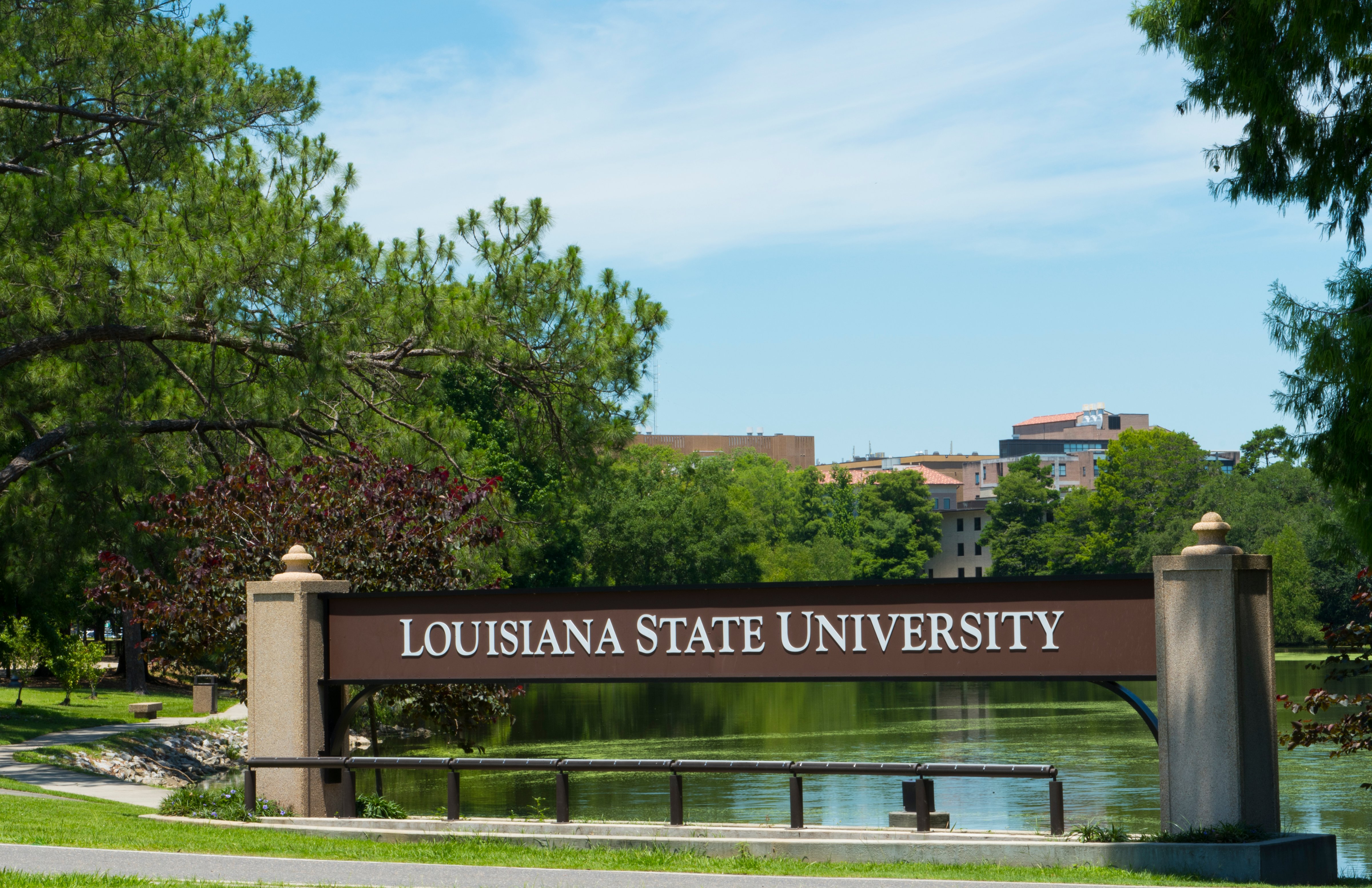 Baton Rouge Louisiana sign for Louisiana State University. (Education Images—UIG/Getty Images)