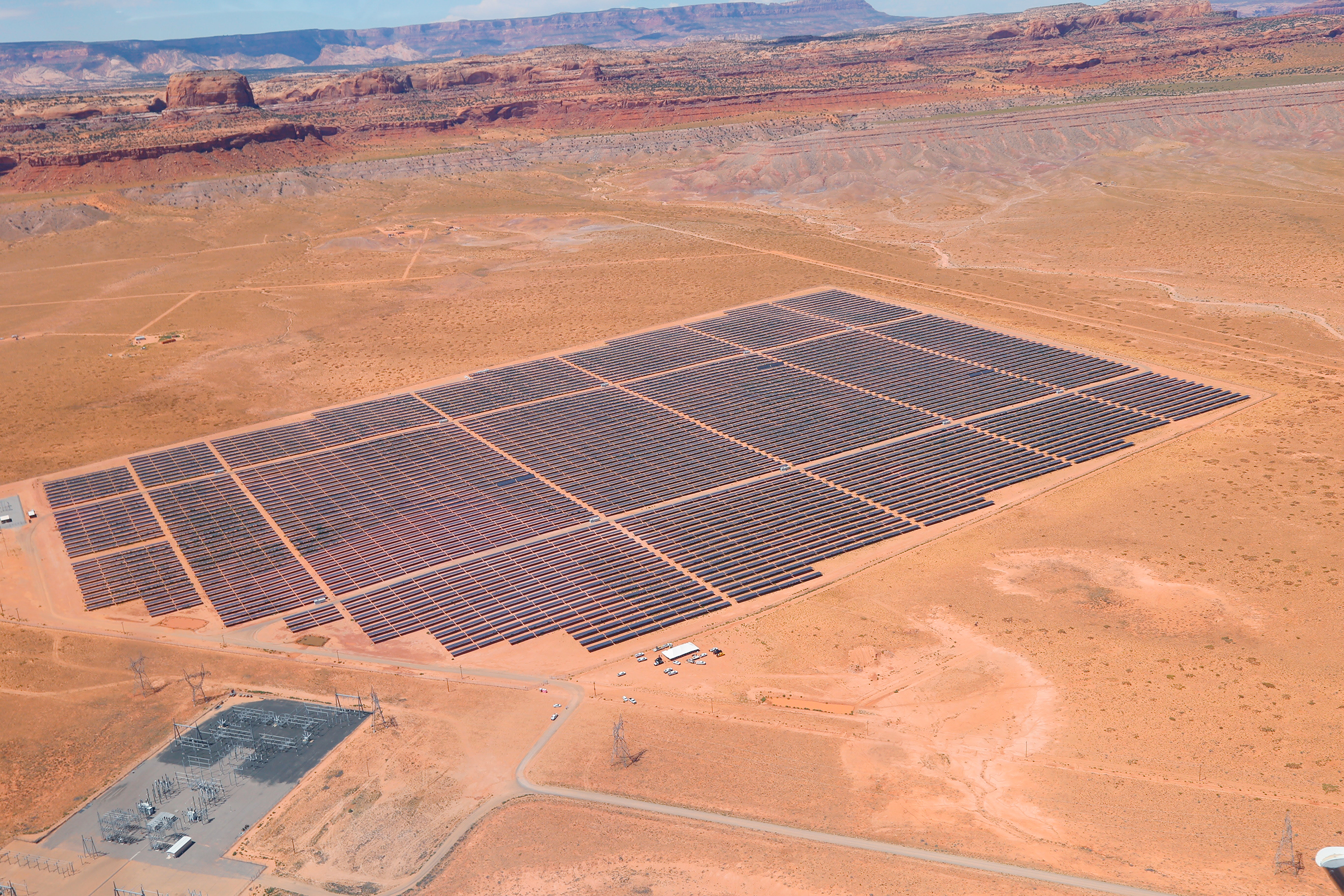 A solar facility on Navajo Nation land along the Arizona-Utah border. (Antonio Ramirez—Navajo Nation Office of the President and VP/AP)