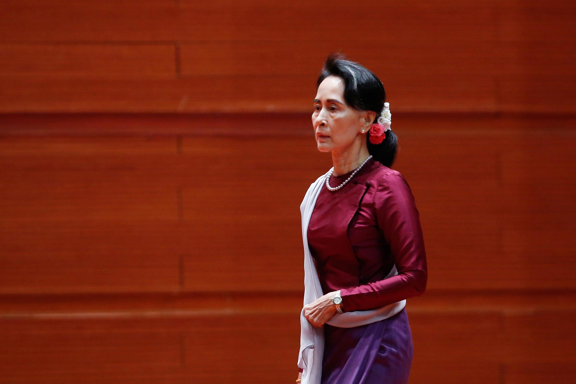 Aung San Suu Kyi, before her Sept. 19 speech