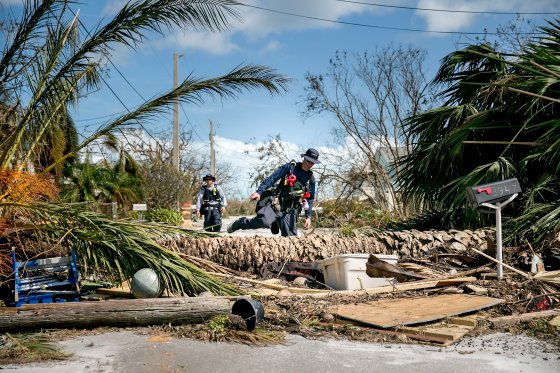 FEMA search-and-rescue teams at work in a neighborhood in Big Pine Key. The Keys were hit especially hard