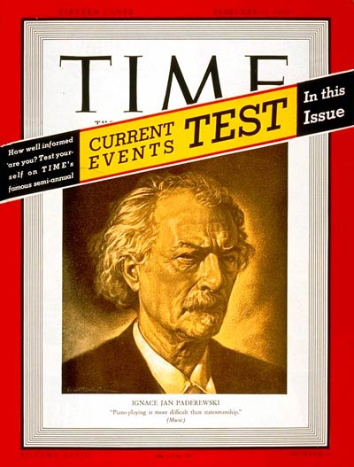 Ignace J. Paderewski on the cover of TIME in 1939