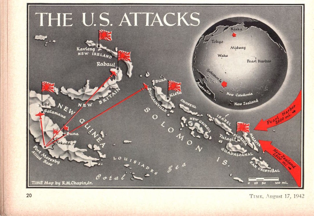 The map of the U.S. attack on the Solomon Islands that ran in the Aug. 17, 1942, issue of TIME