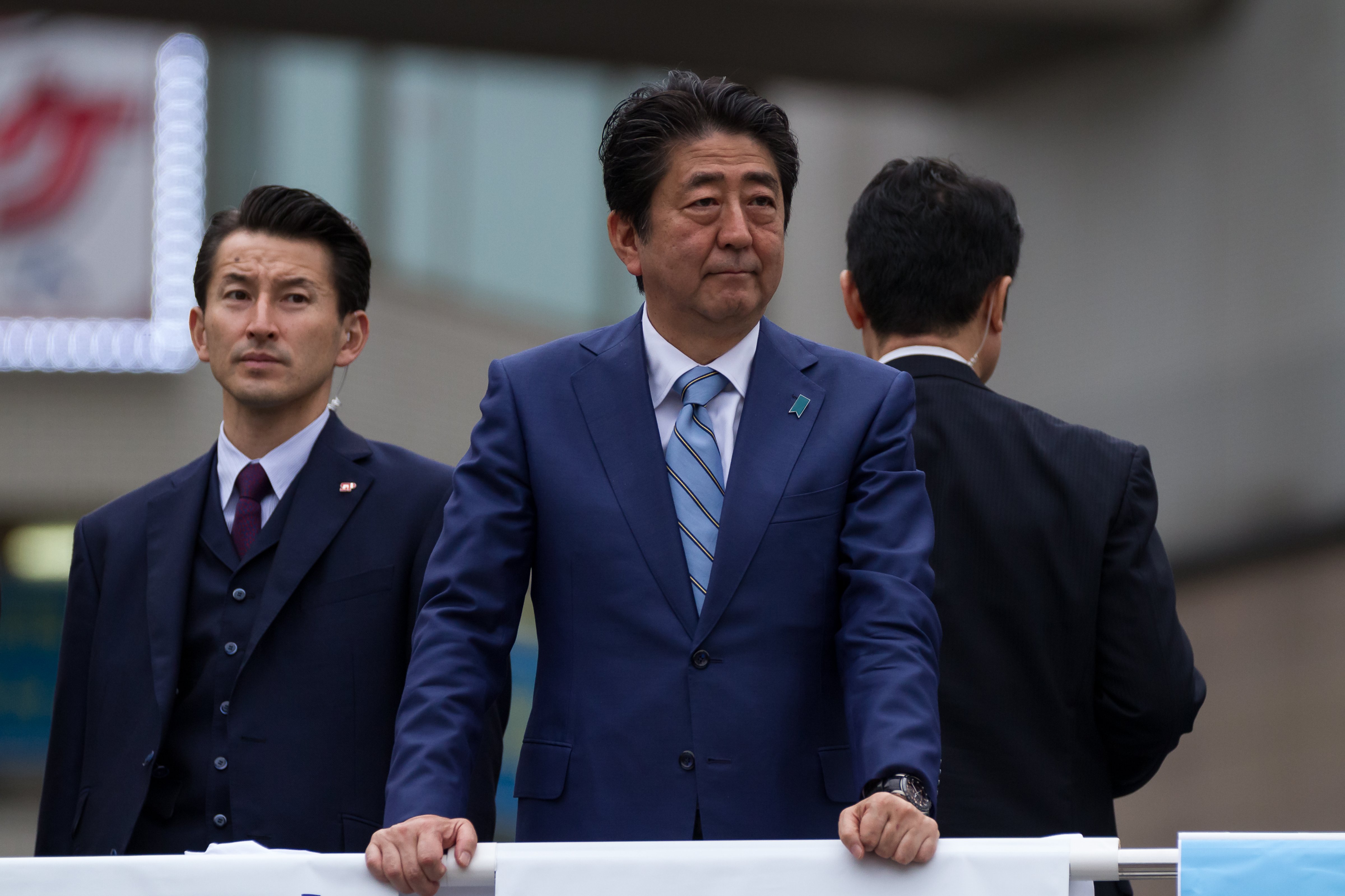 Japanese Prime Minister, Shinzo Abe electioneering in support of candidates from the ruling Liberal Democratic Party Hon Atsugi on Oct. 20 2017 in Kanagawa, Japan. (Damon Coulter—Barcroft Images/Barcroft Media/Getty Images)