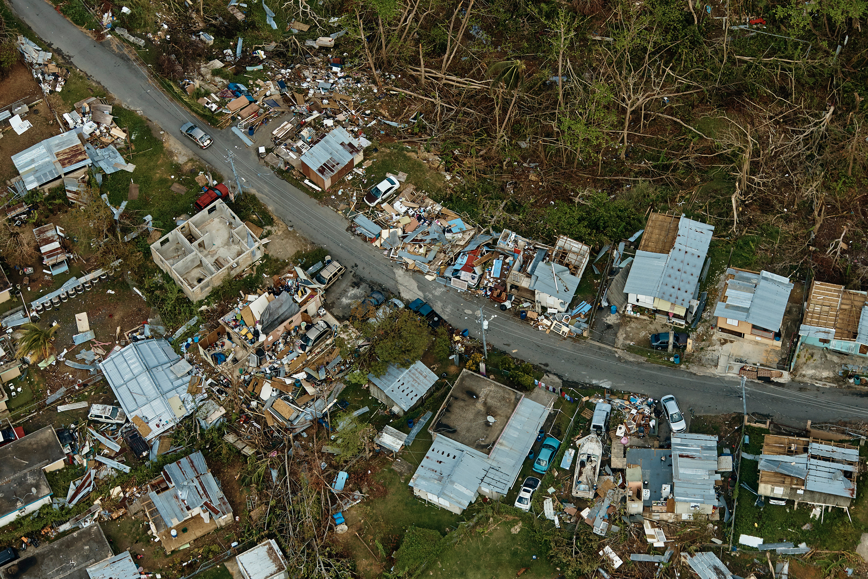 The view from a helicopter over Toa Alta, a town outside San Juan, Puerto Rico, on Oct. 6, 2017. (Andres Kudacki for TIME)