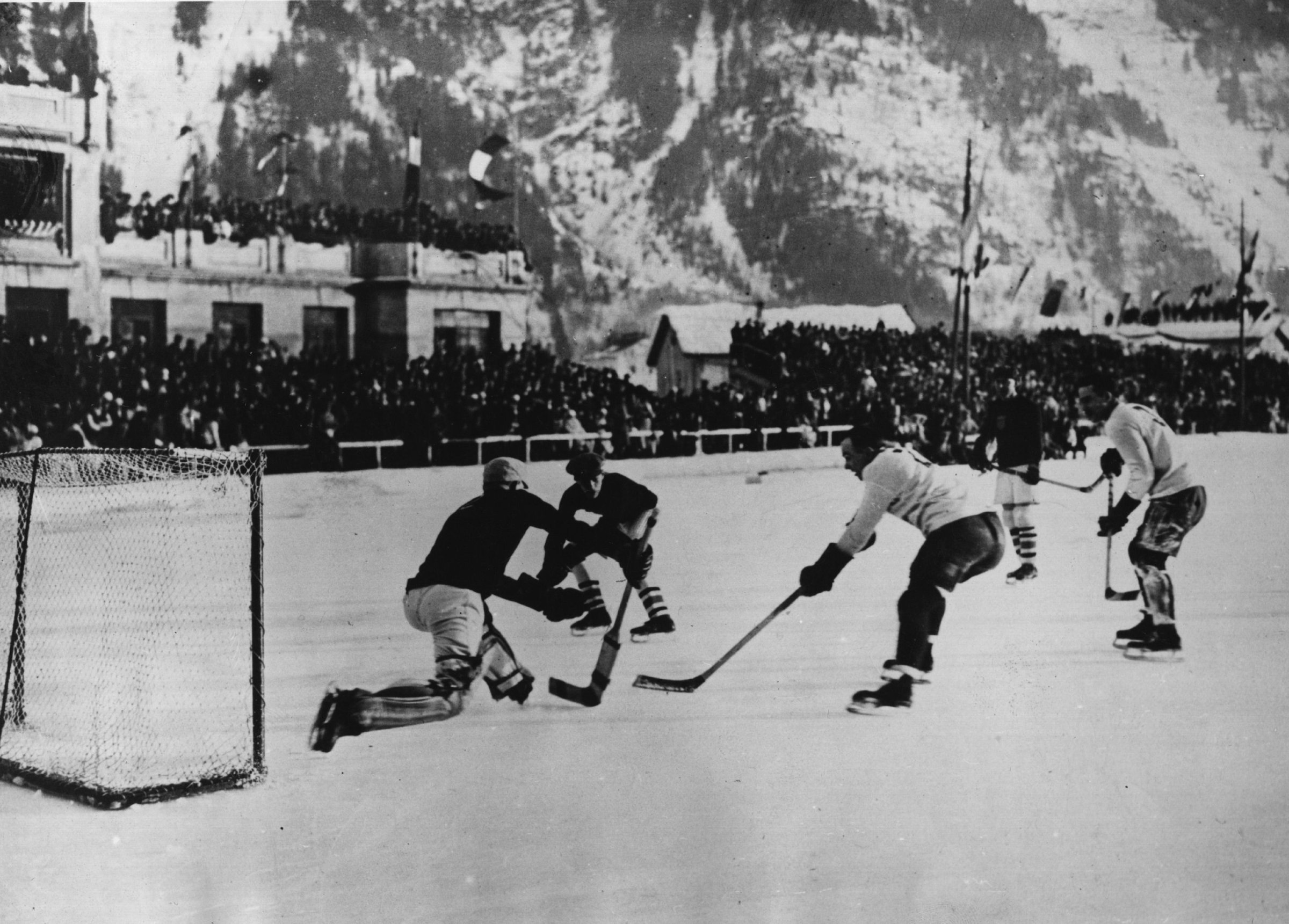 Canada's hockey team competes in the first Winter Olympics in 1924
