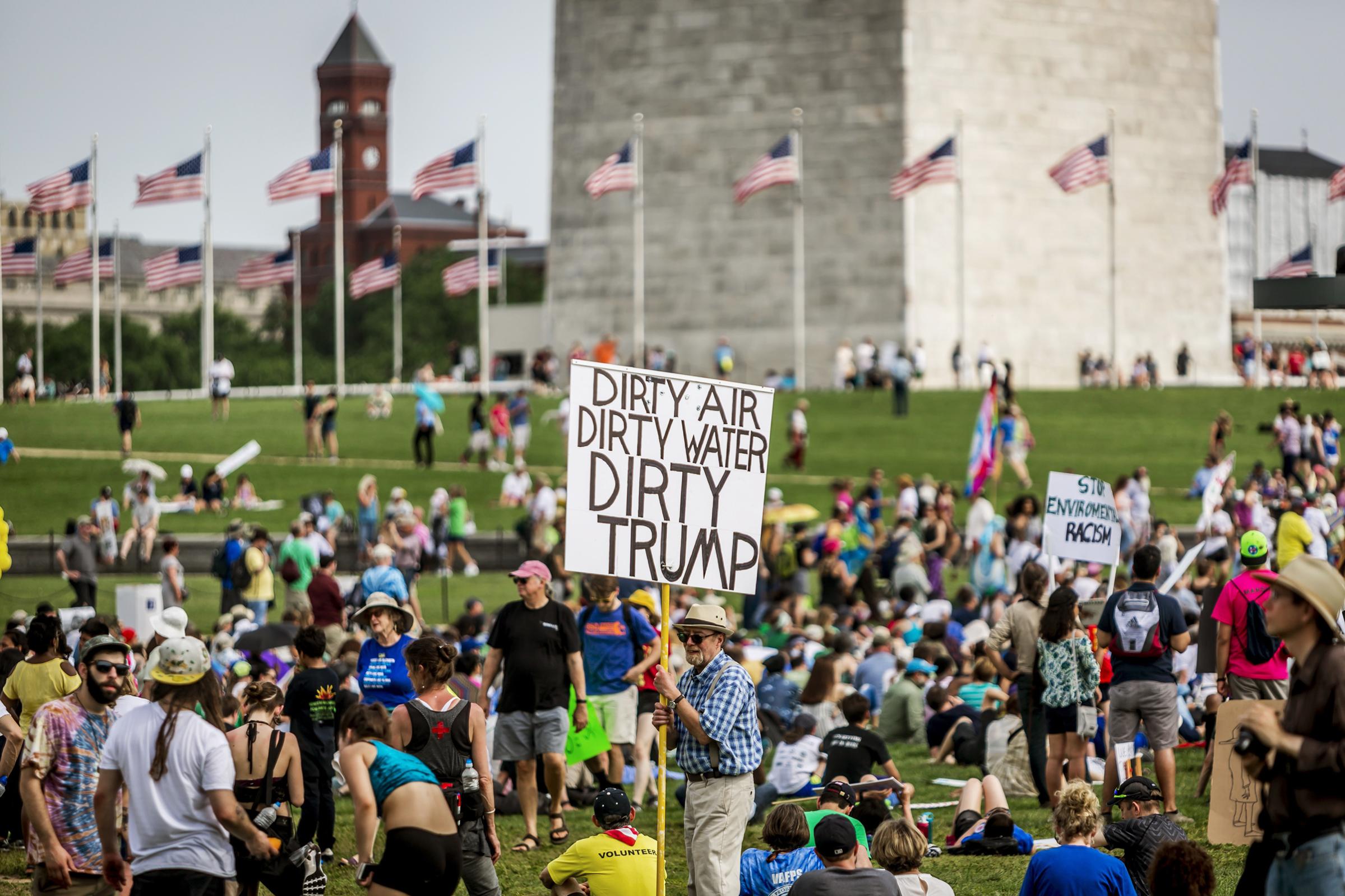 Environmental activists protest on the National Mall on April 29.