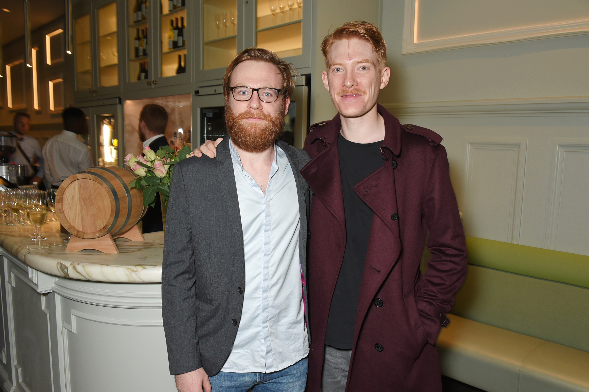 Domhnall Gleeson (r) and brother Brian Gleeson attend the press night after party for "Cat On A Hot Tin Roof" at The National Cafe on July 24, 2017 in London, England. (David M. Benett—Getty Images)