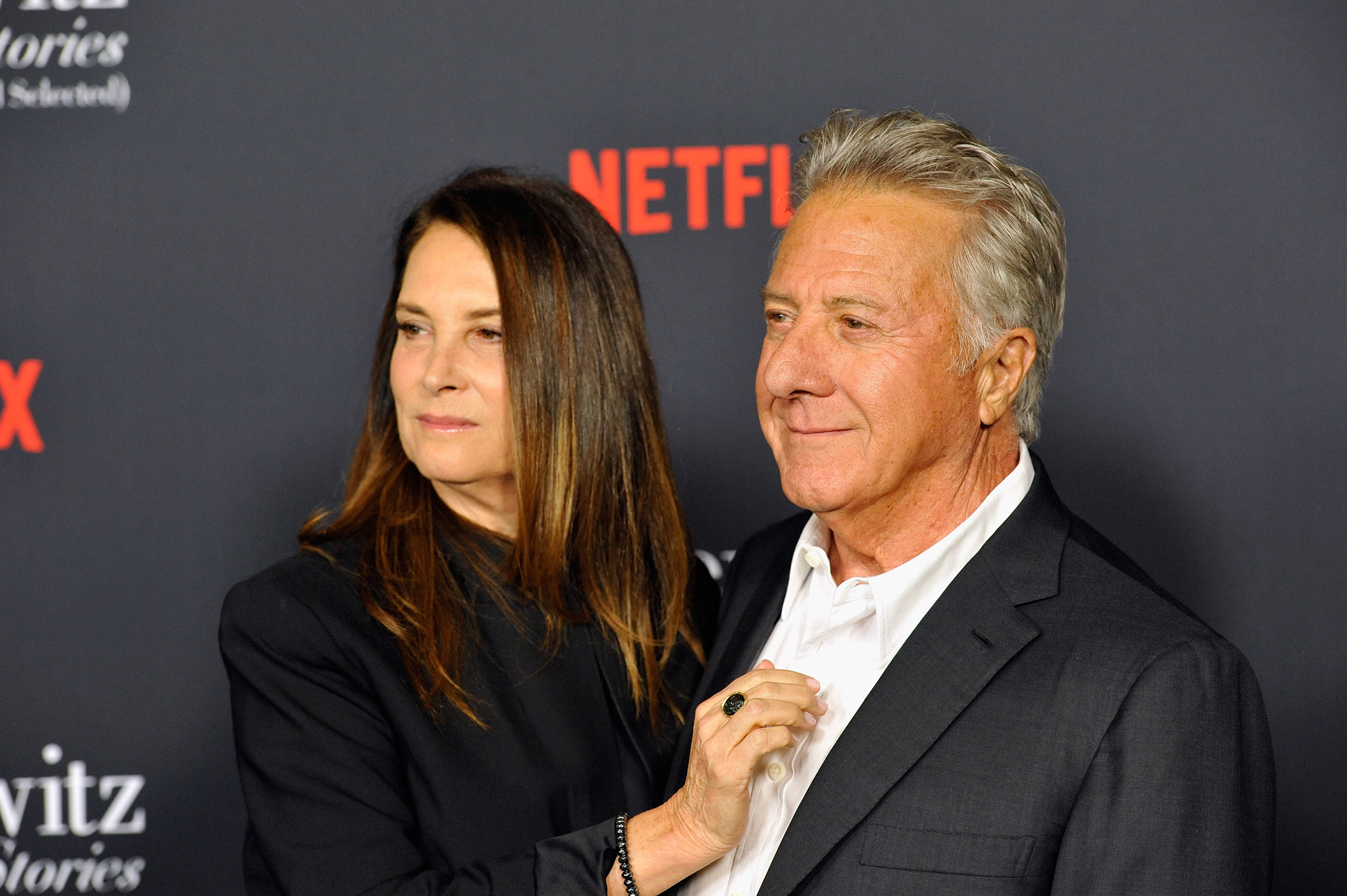 Lisa Hoffman and Dustin Hoffman attend a screening of Netflix's "The Meyerowitz Stories (New and Selected)" at Directors Guild Of America on Oct. 11, 2017 in Los Angeles. (Michael Tullberg—Getty Images)