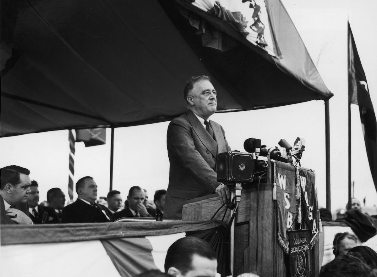 President Franklin Roosevelt speaks at the dedication of Roosevelt Square in Gainsville, Ga., in 1938 (New York Times Co. / Getty Images)