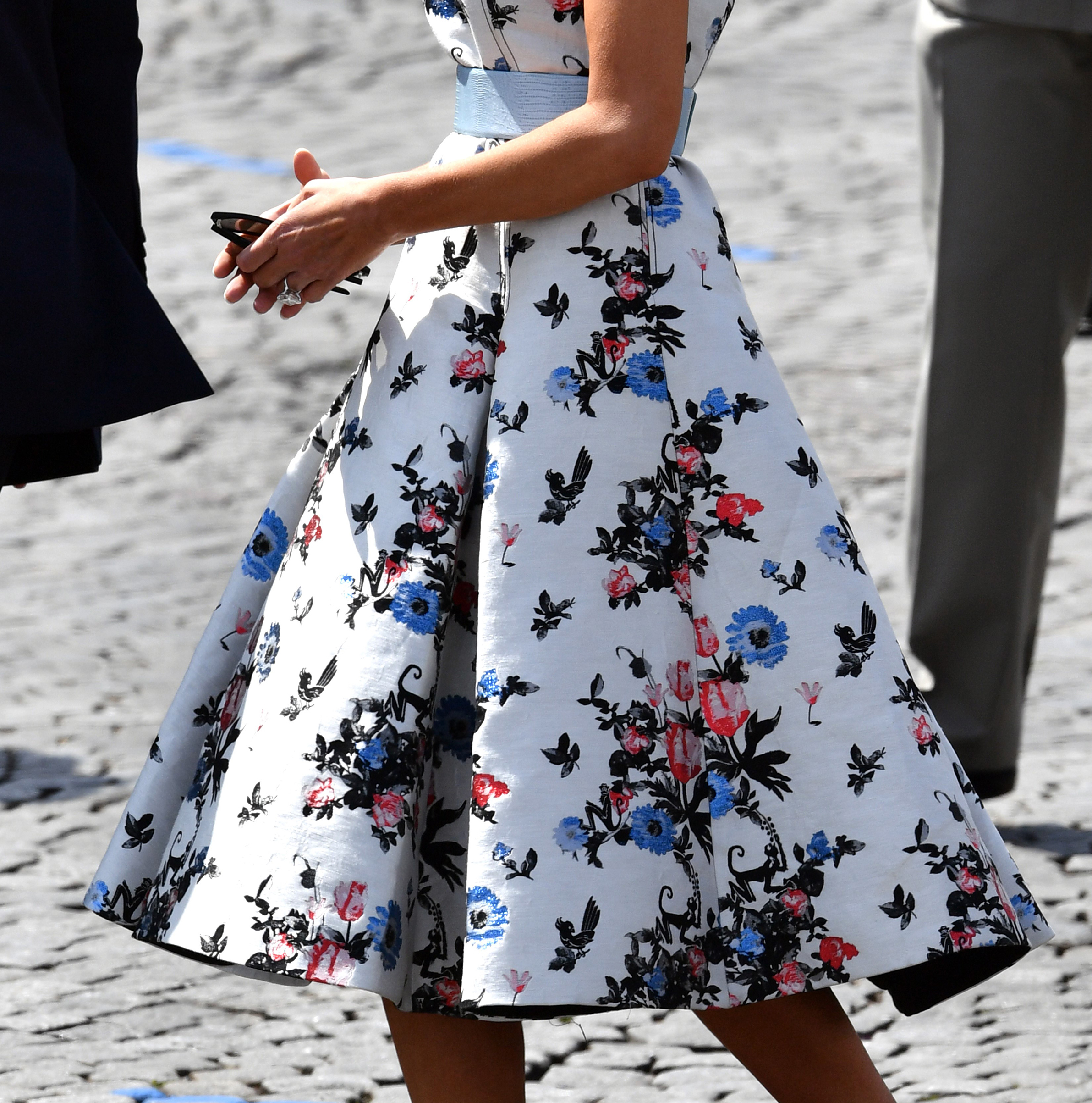 A section of First lady Melania Trump's Valentino dress as she attends the annual Bastille Day military parade along Avenue des Champs-Elysees in Paris, France on July 14, 2017.