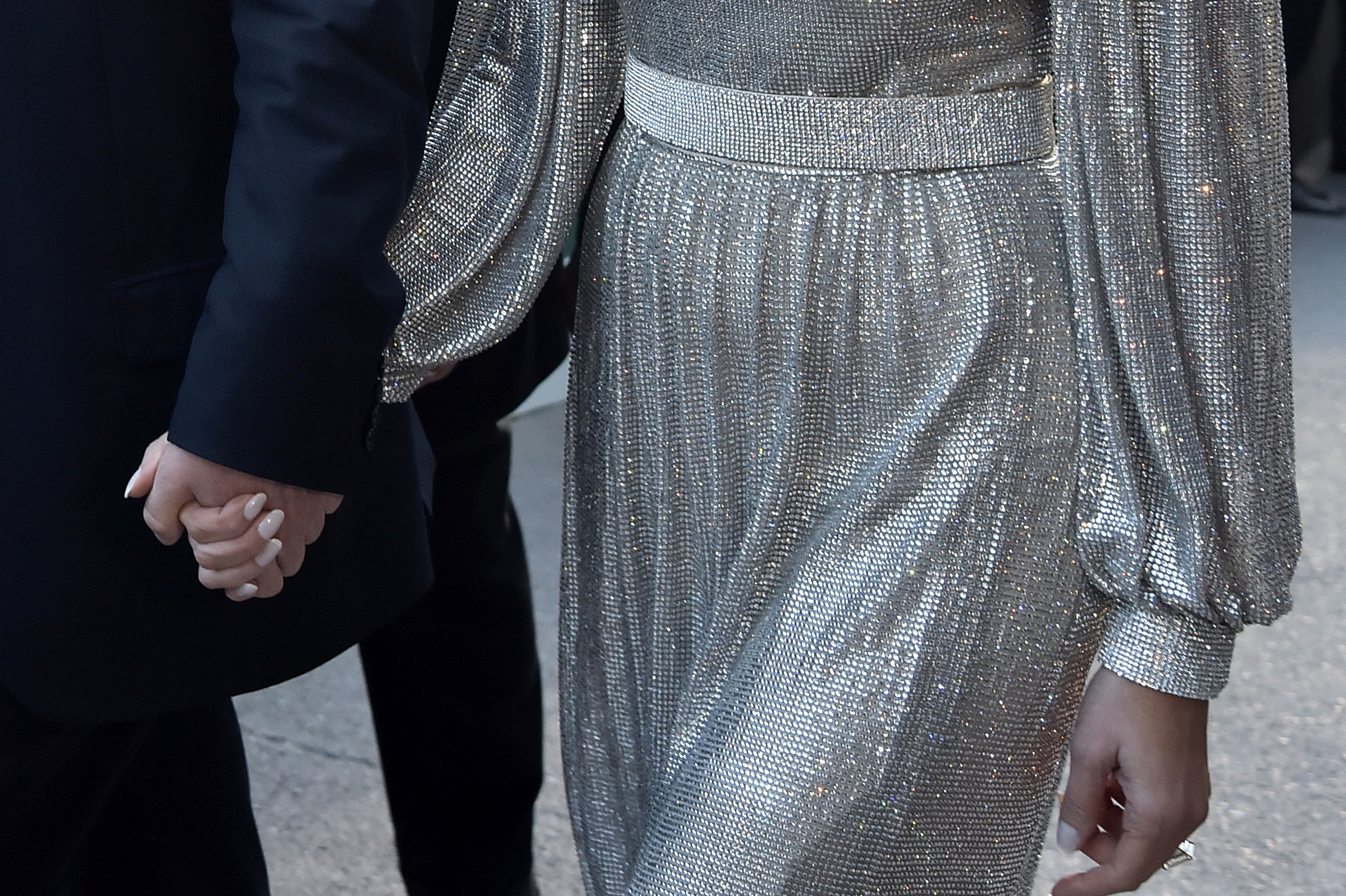 Close up of first lady Melania Trump's Dolce &amp; Gabbana's glittering dress, May 26, 2017 in Sicily, Italy.