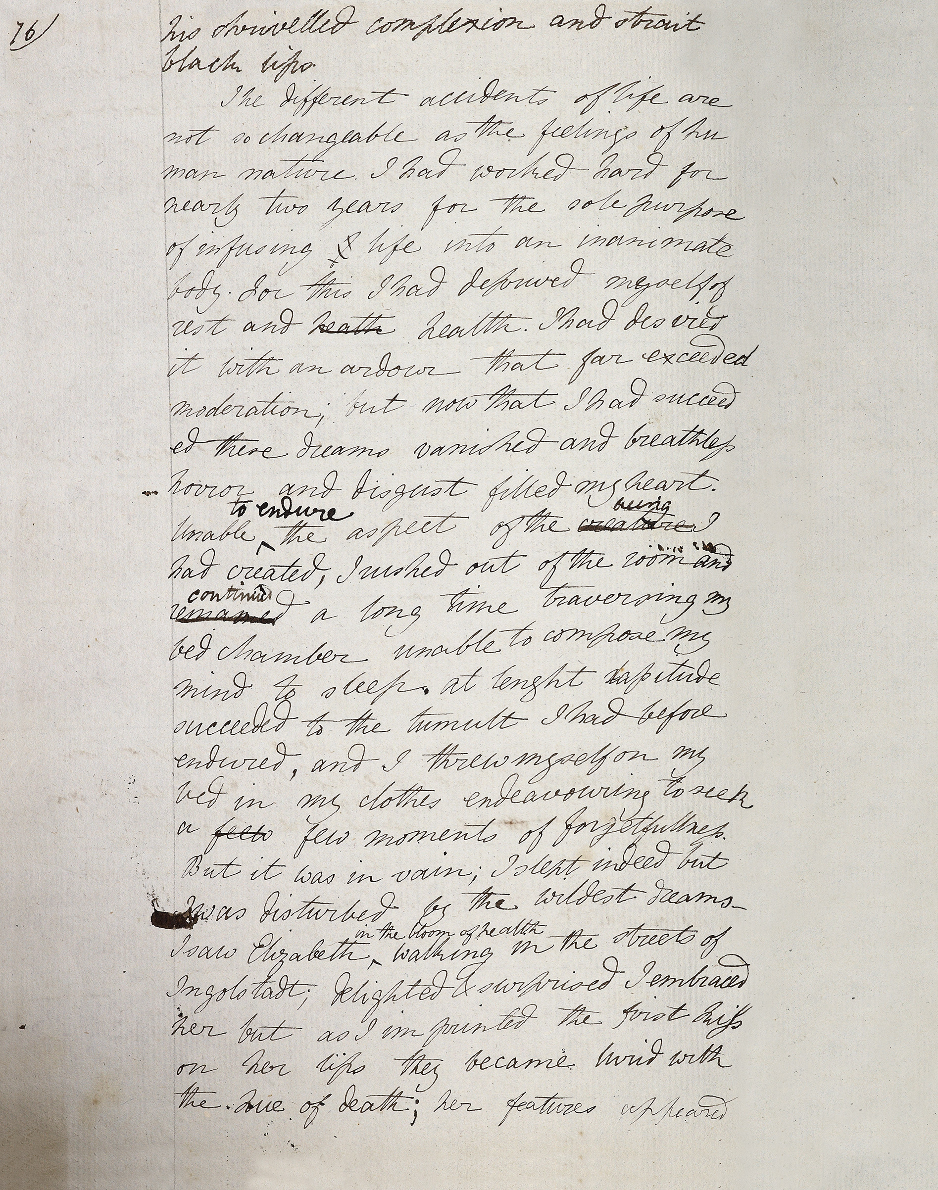 Mary Godwin’s manuscript draft of the ‘creation’ chapter of Frankenstein, written in a notebook purchased in Geneva, and copied from the story she told on the night of 17th/18th 1816—the earliest surviving version, dating from that same summer.
