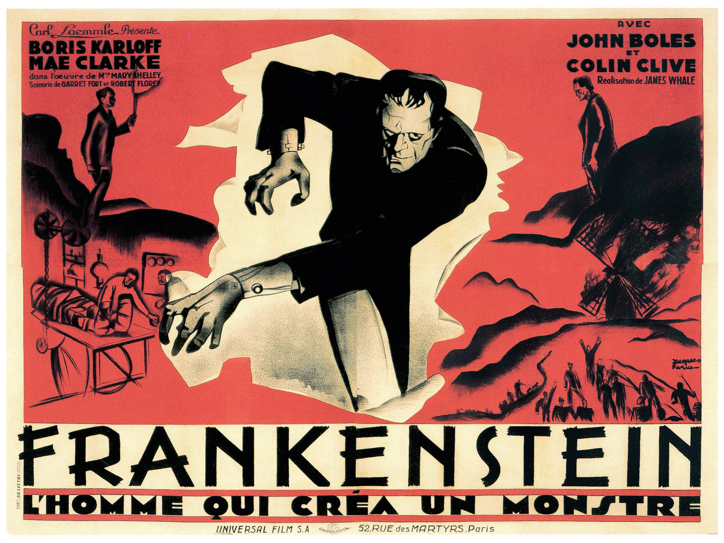 Original French billboard poster for Frankstein by artist Jacques Faria (1931).