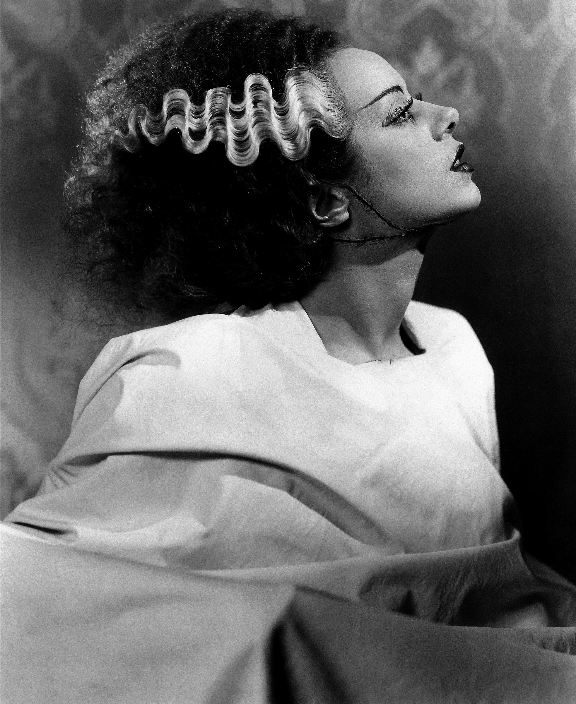 Jack Pierce’s makeup for Elsa Lanchester as the Bride, based on visual ideas supplied by James Whale and Ernest Thesiger.