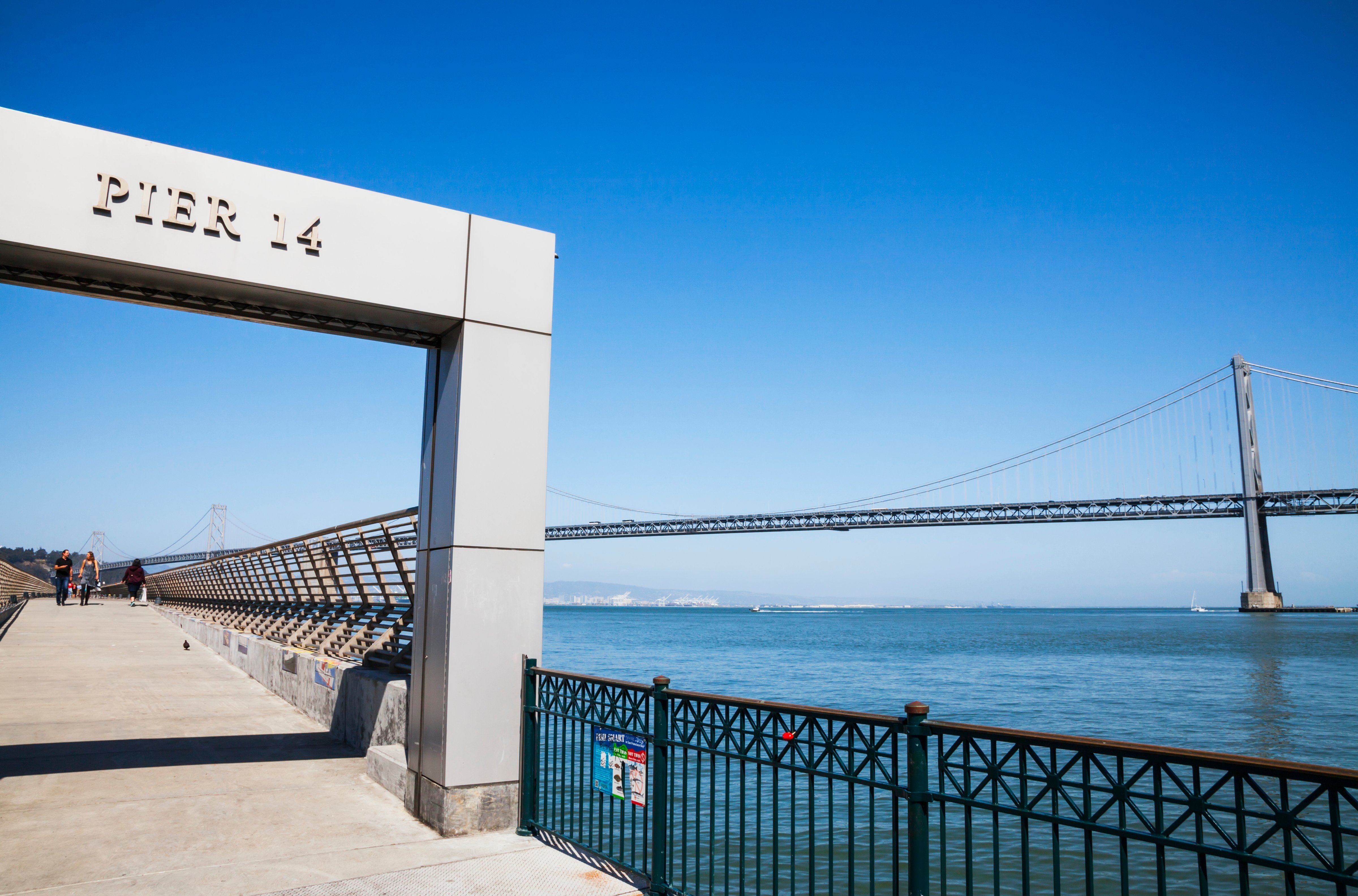 A view of the Oakland Bay Bridge from Pier 14; San Francisco, California, USA