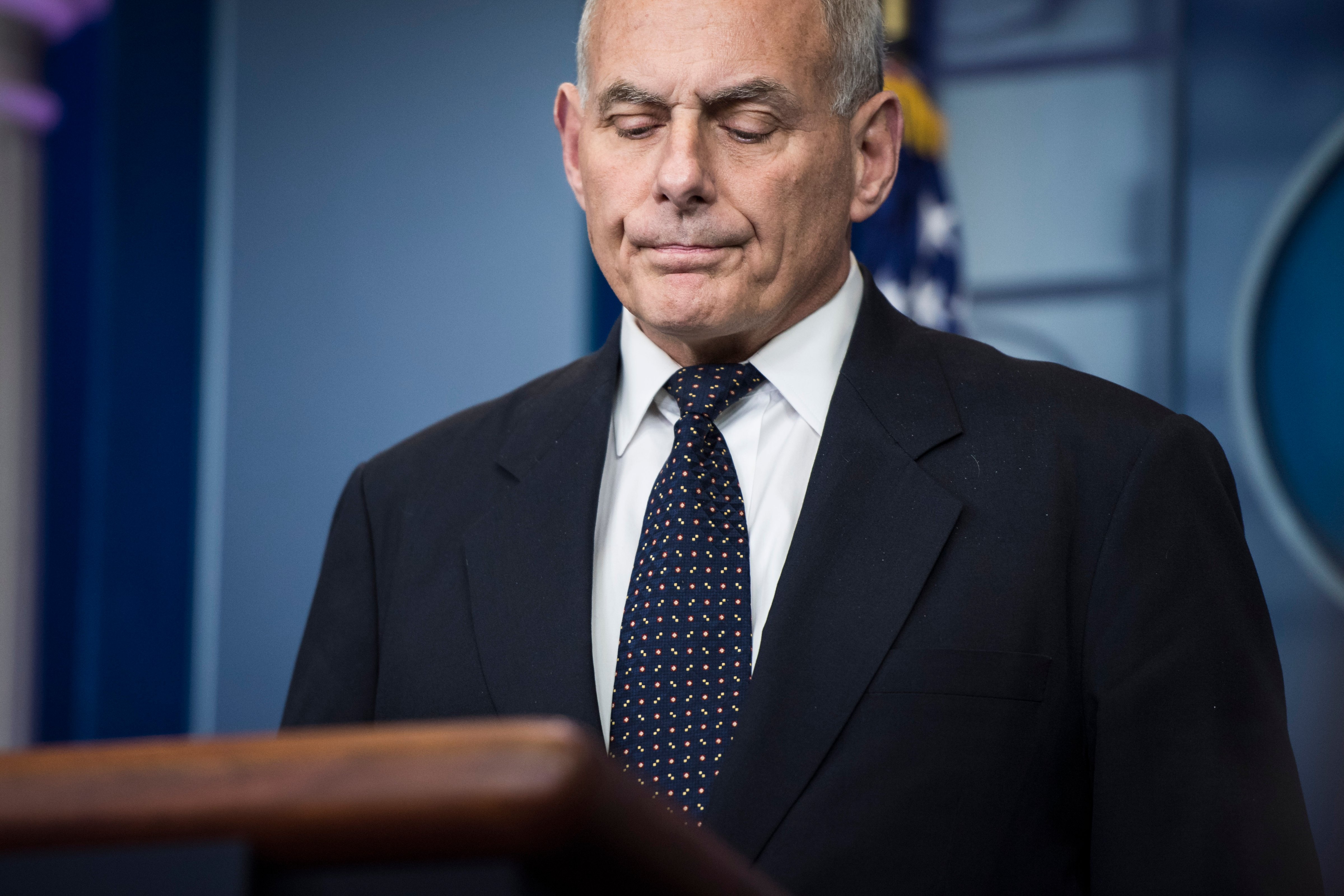 White House Chief of Staff John F. Kelly takes questions and talks about his son during the daily press briefing at the White House on Oct. 19, 2017. (Getty Images)
