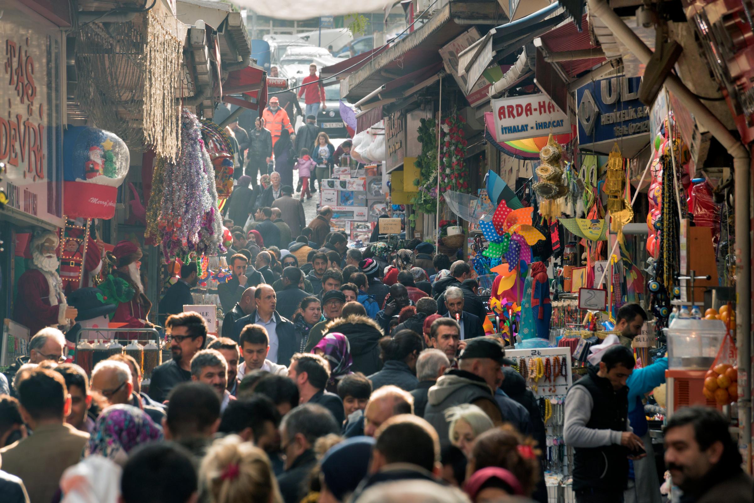 Crowded street in Tahtakale district,Istanbul