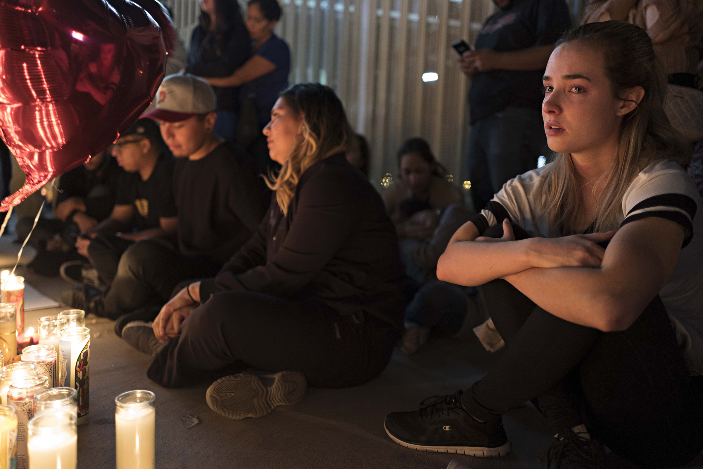 A street vigil held for victims of Sunday's mass shooting, at a main intersection on Las Vegas Boulevard on Oct. 2, 2017. (Matt Stuart—Magnum for TIME)