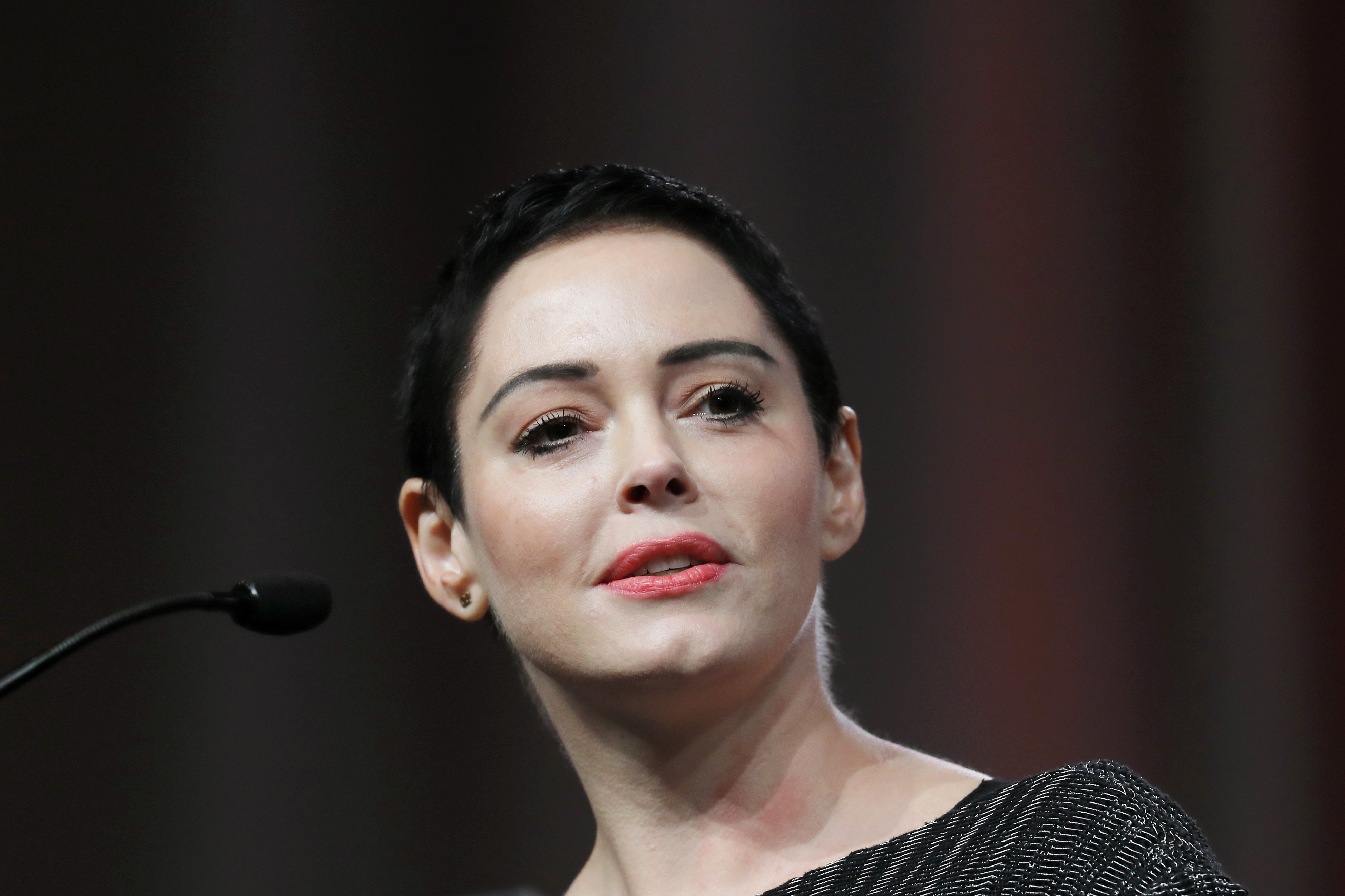 Actress Rose McGowan speaks at the inaugural Women's Convention in Detroit on Oct. 27, 2017. (Paul Sancya—AP)