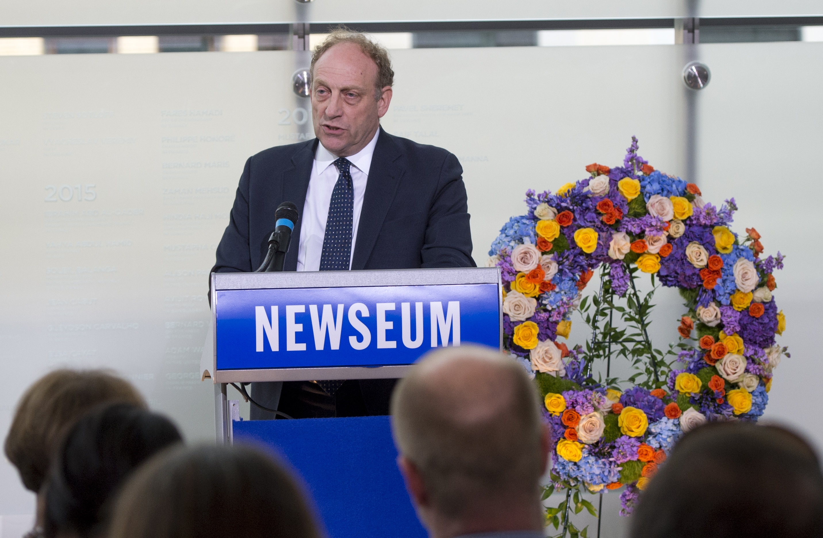 Michael Oreskes, senior vice president of news and editorial director of National Public Radio (NPR), speaks at the Newseum in Washington, DC, on June 5, 2017. (Saul Loeb—AFP/Getty Images)