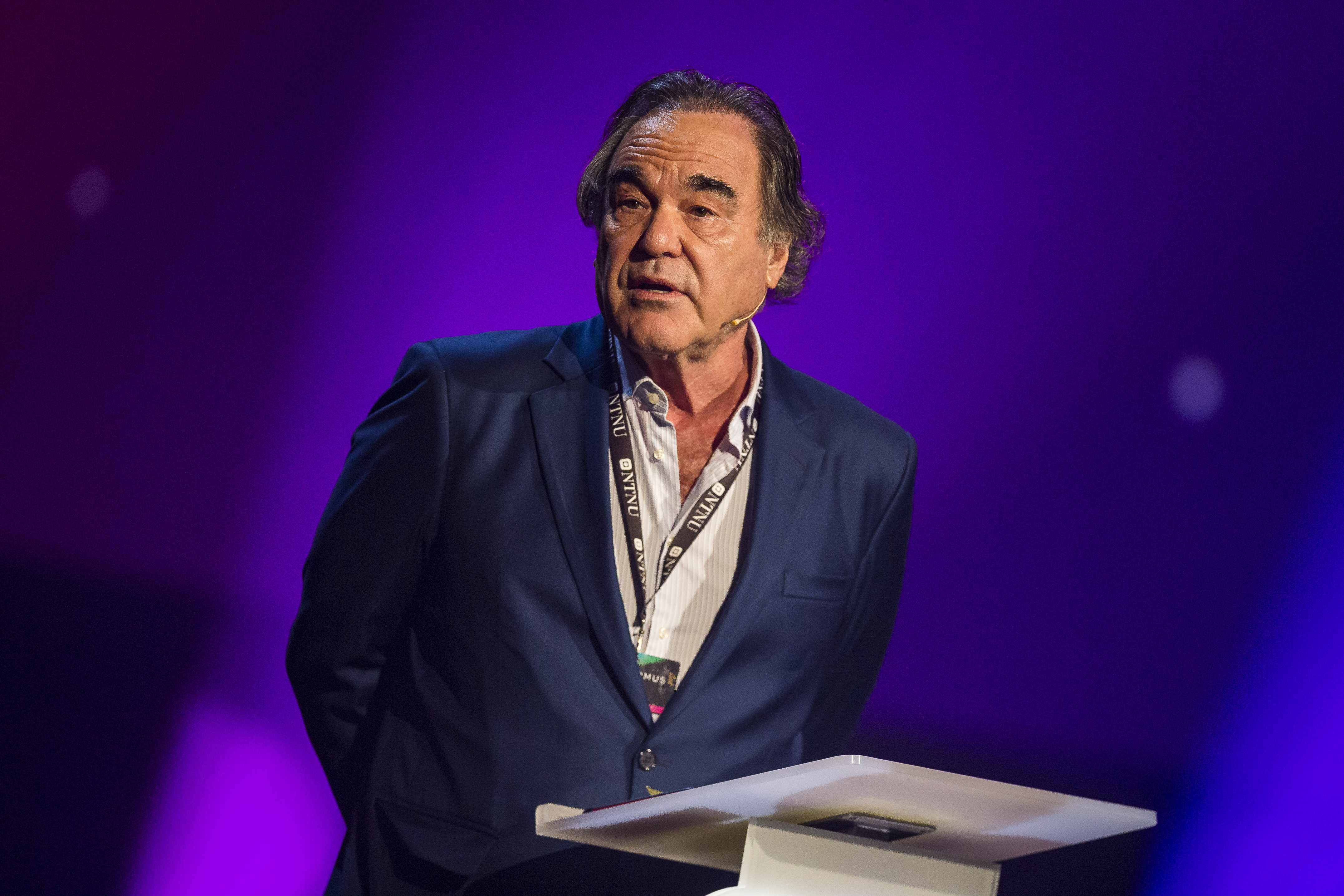 Oliver Stone gives a speech during the Starmus Festival in Trondheim, Norway, on June 21, 2017. (Michael Campanella—WireImage/Getty Images)