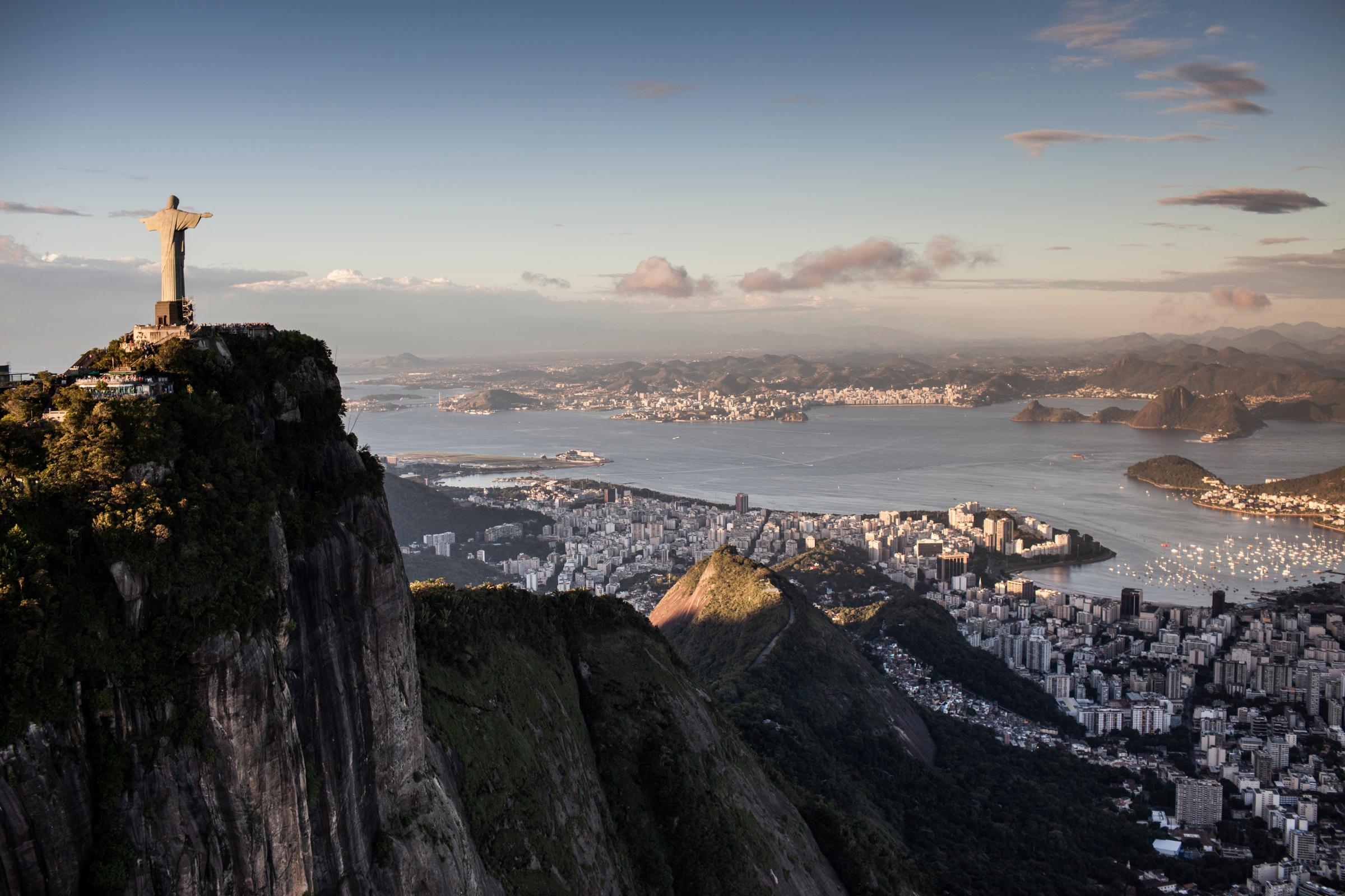 view of Guanabara Bay with christ the Redeemer