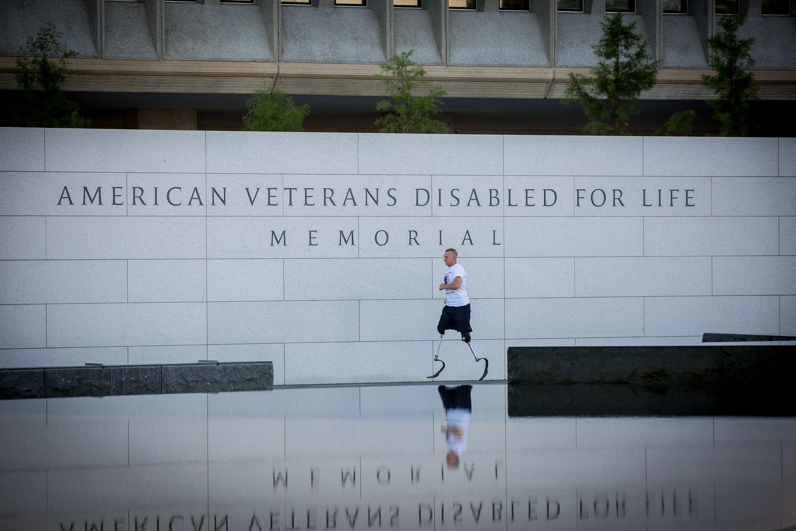 Rob Jones trains for his 31 marathons in 31 days at the American Veterans Disabled for Life Memorial, Washington DC. (Ivan Kander and Joe Tyler)