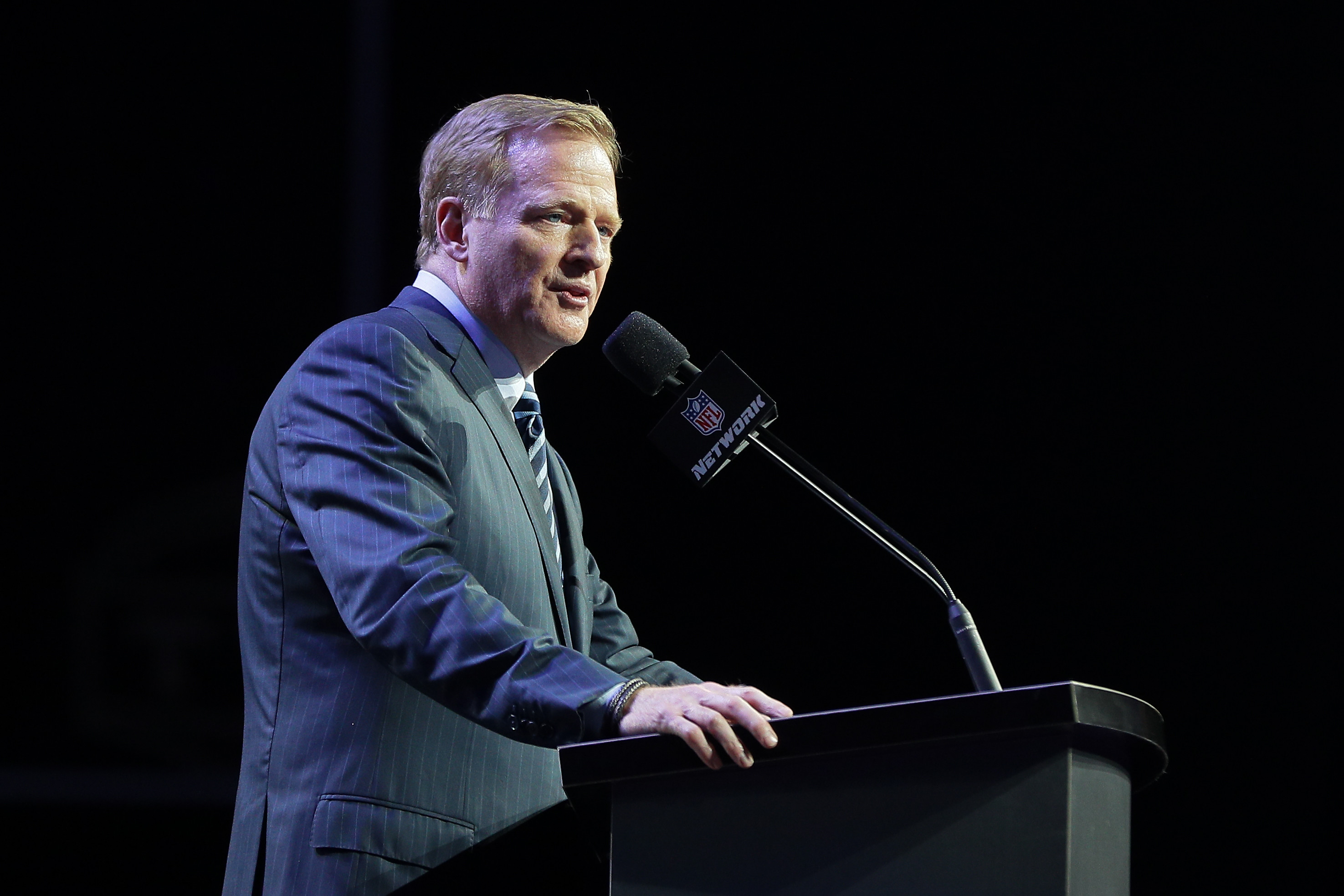 NFL Commissioner Roger Goodell during the first round of the 2017 NFL Draft at the NFL Draft Theater on April 27, 2017 in Philadelphia. (Rich Graessle—Icon Sportswire/Getty Images)