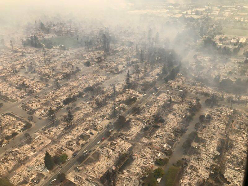 Handout photo of an aerial photo of the devastation left behind from the North Bay wildfires north of San Francisco