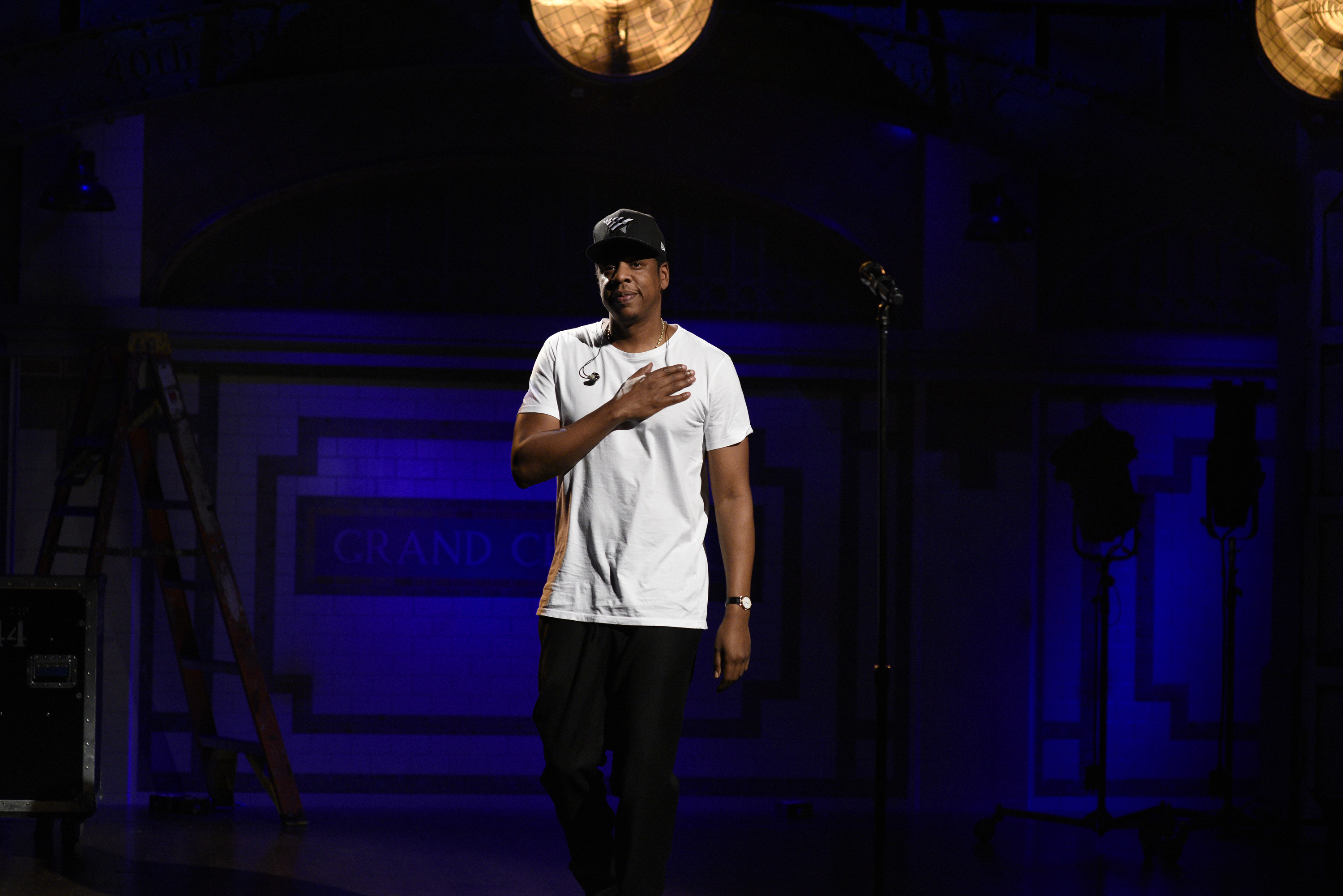 SATURDAY NIGHT LIVE -- "Ryan Gosling" Episode 1726 -- Pictured: Musical Guest Jay-Z performs "Air" in studio 8H on September 30, 2017 -- (Photo by: Will Heath/NBC/NBCU Photo Bank via Getty Images) (NBC&mdash;NBCU Photo Bank via Getty Images)