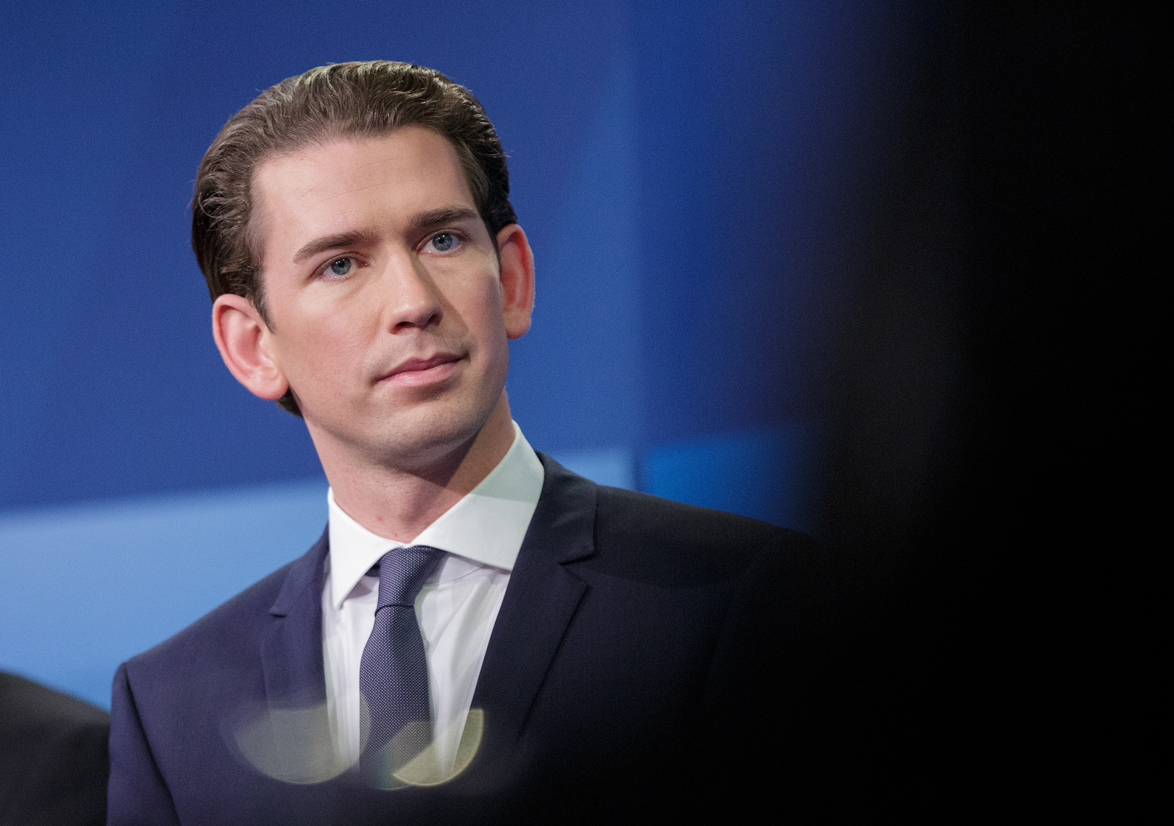 Sebastian Kurz, Austria's foreign minister and leader of the People's Party, participates in a television debate ahead of a federal election in Vienna, Austria, on Oct. 15, 2017. (Lisi Niesner—Bloomberg/Getty Images)