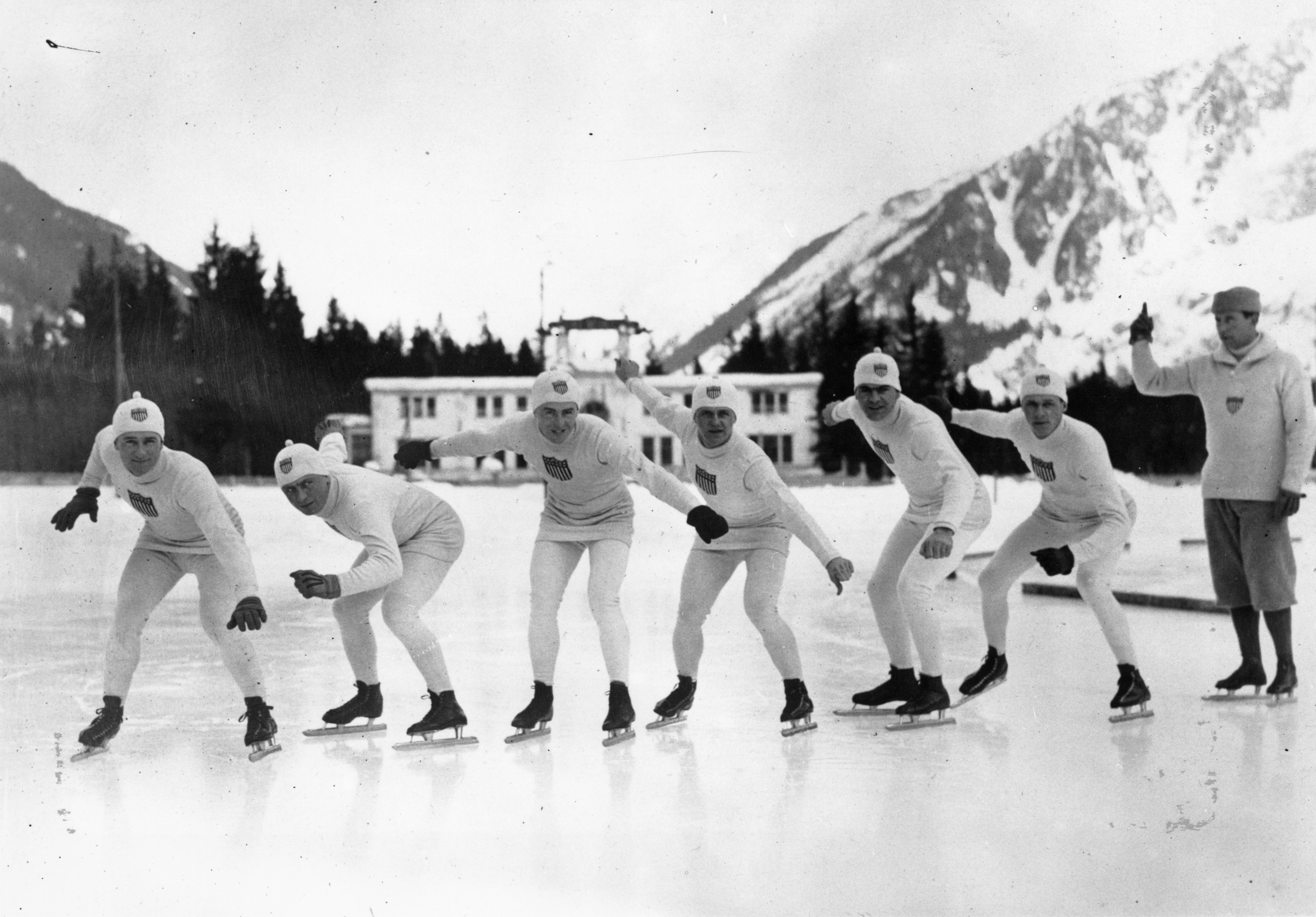 A group of American skaters practicing for the first Winter Olympics at Chamonix. (Photo by Topical Press Agency/Getty Images) (Topical Press Agency&mdash;Getty Images)