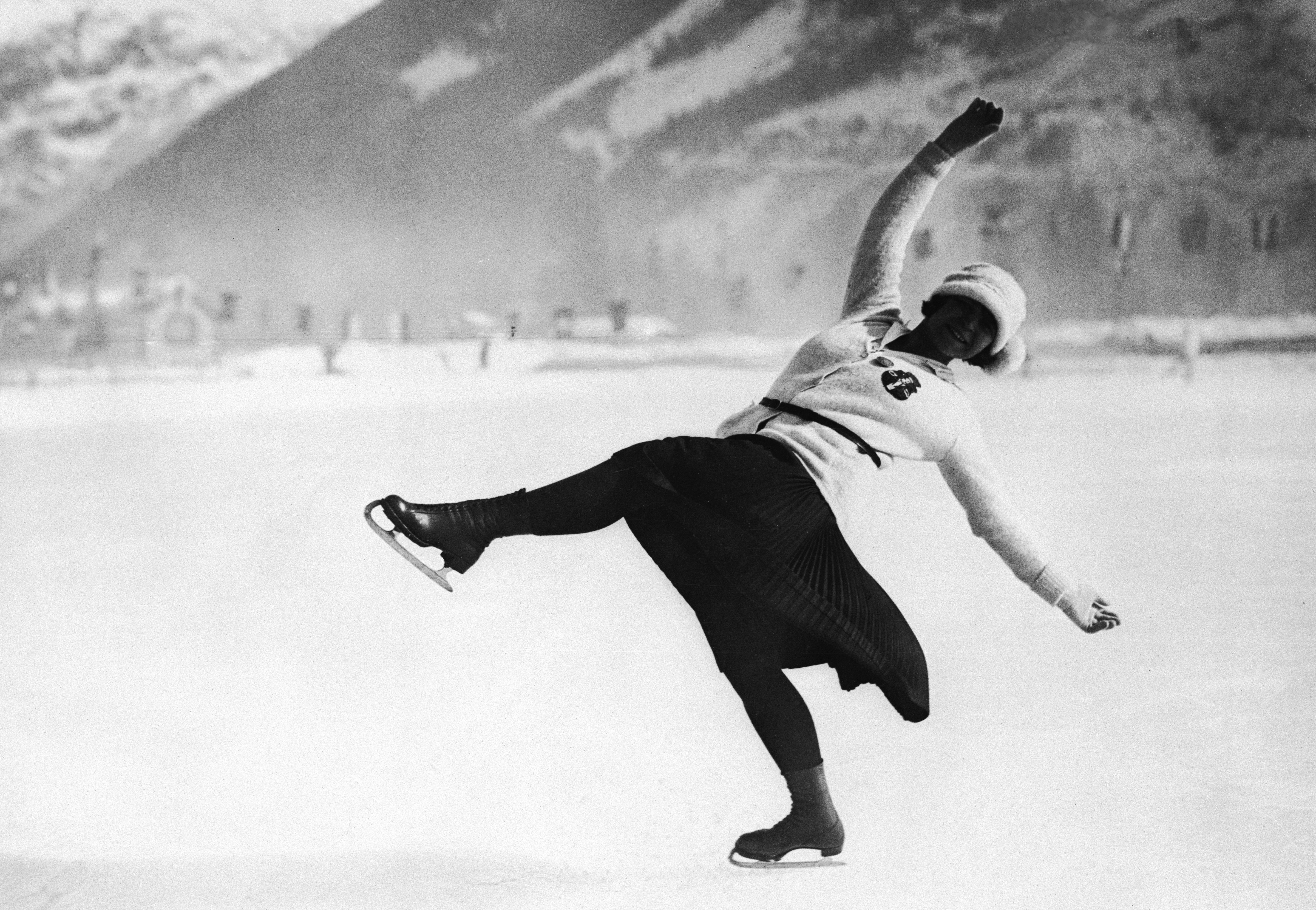 Herma Planck-Szabo of Austria on her way to winning the women's figure skating gold medal at the first Winter Olympics. (Photo by Topical Press Agency/Getty Images) (Topical Press Agency—Getty Images)