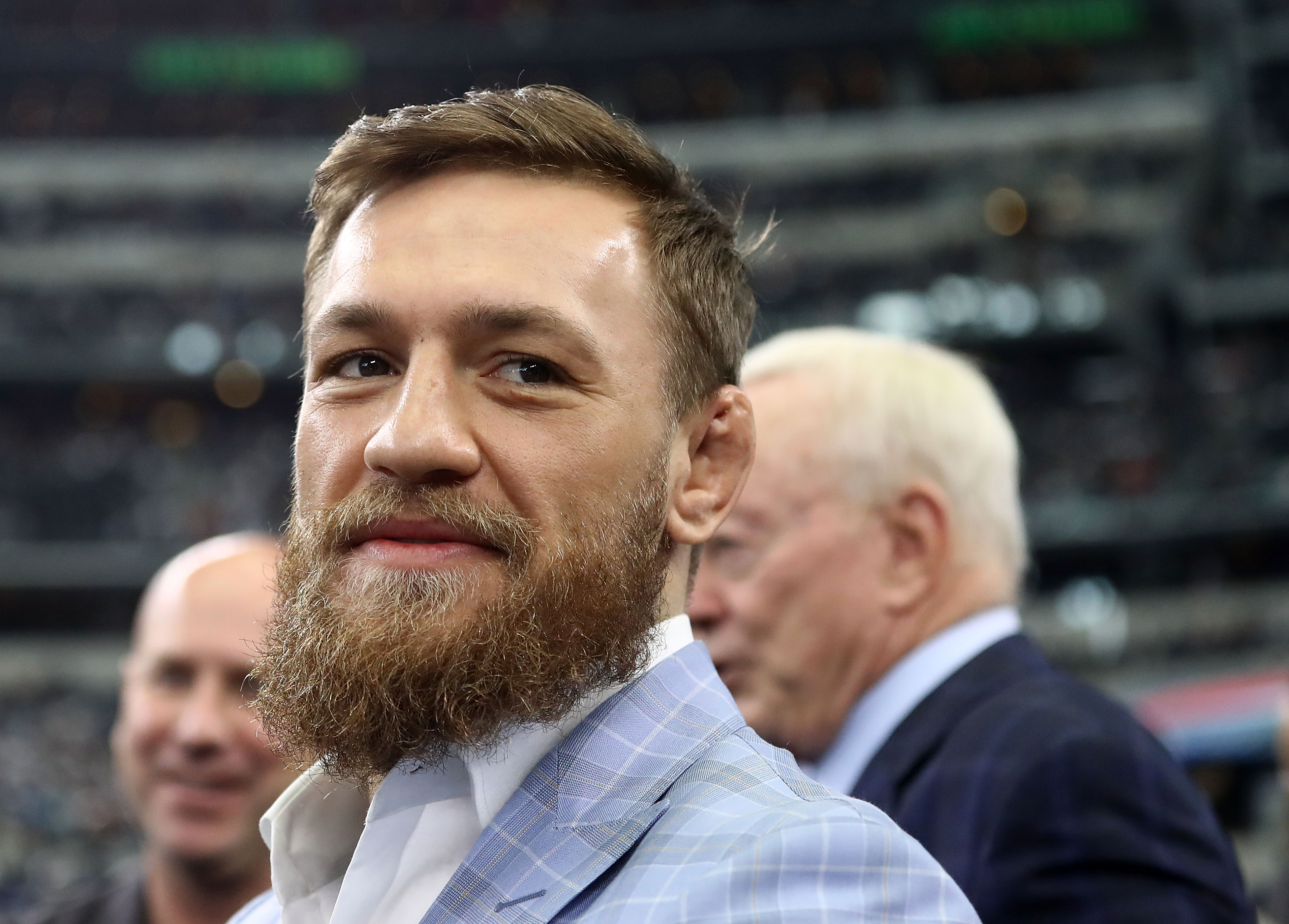 Conor McGregor is seen on the sidelines before the NFL game between the Jacksonville Jaguars and Dallas Cowboys at AT&T Stadium on October 14, 2018 in Arlington, Texas. (Ronald Martinez—Getty Images)