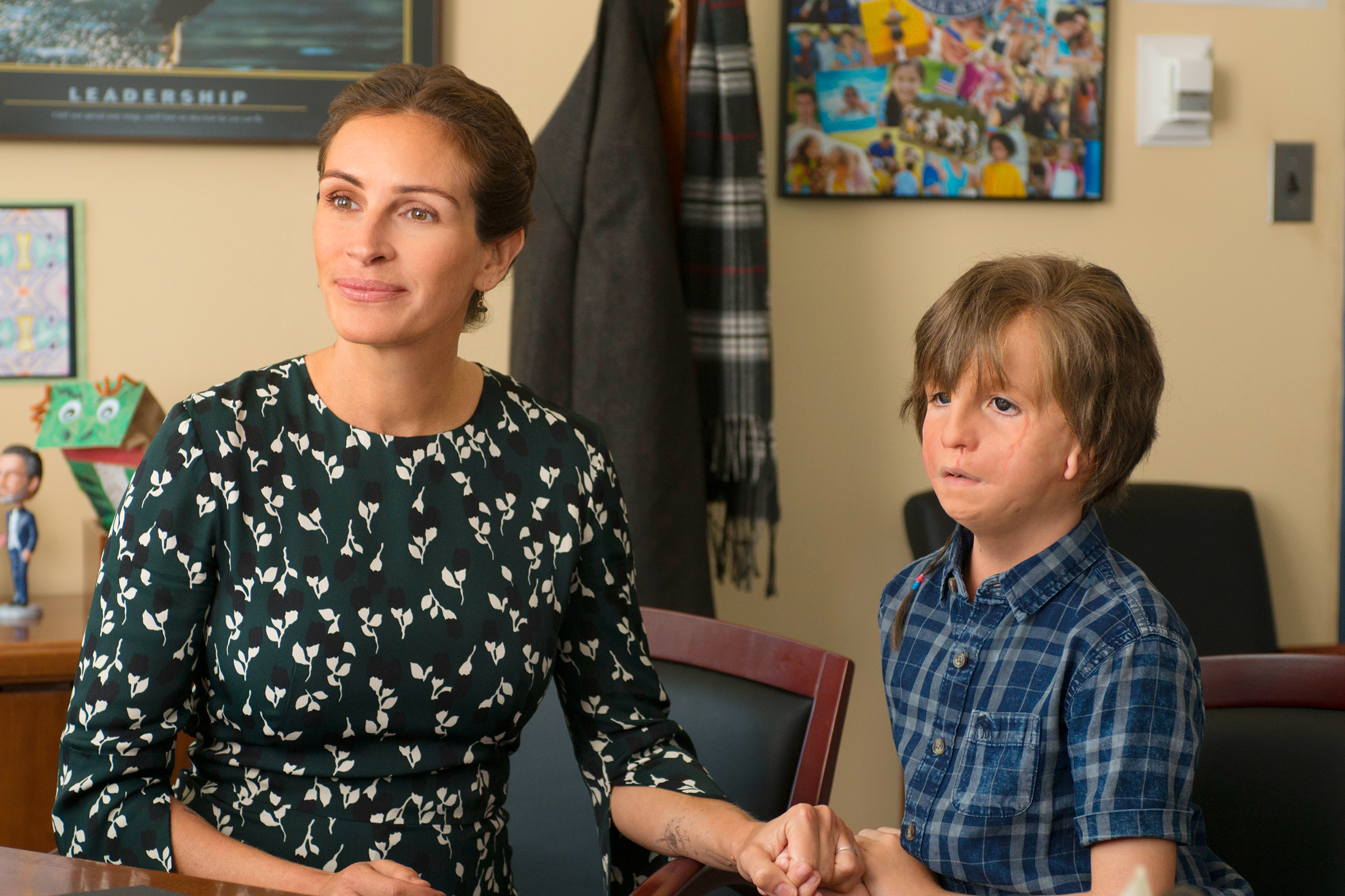In Wonder, a mother (Roberts) helps her son (Tremblay) to recognize his self-worth (Dale Robinette—Lionsgate)