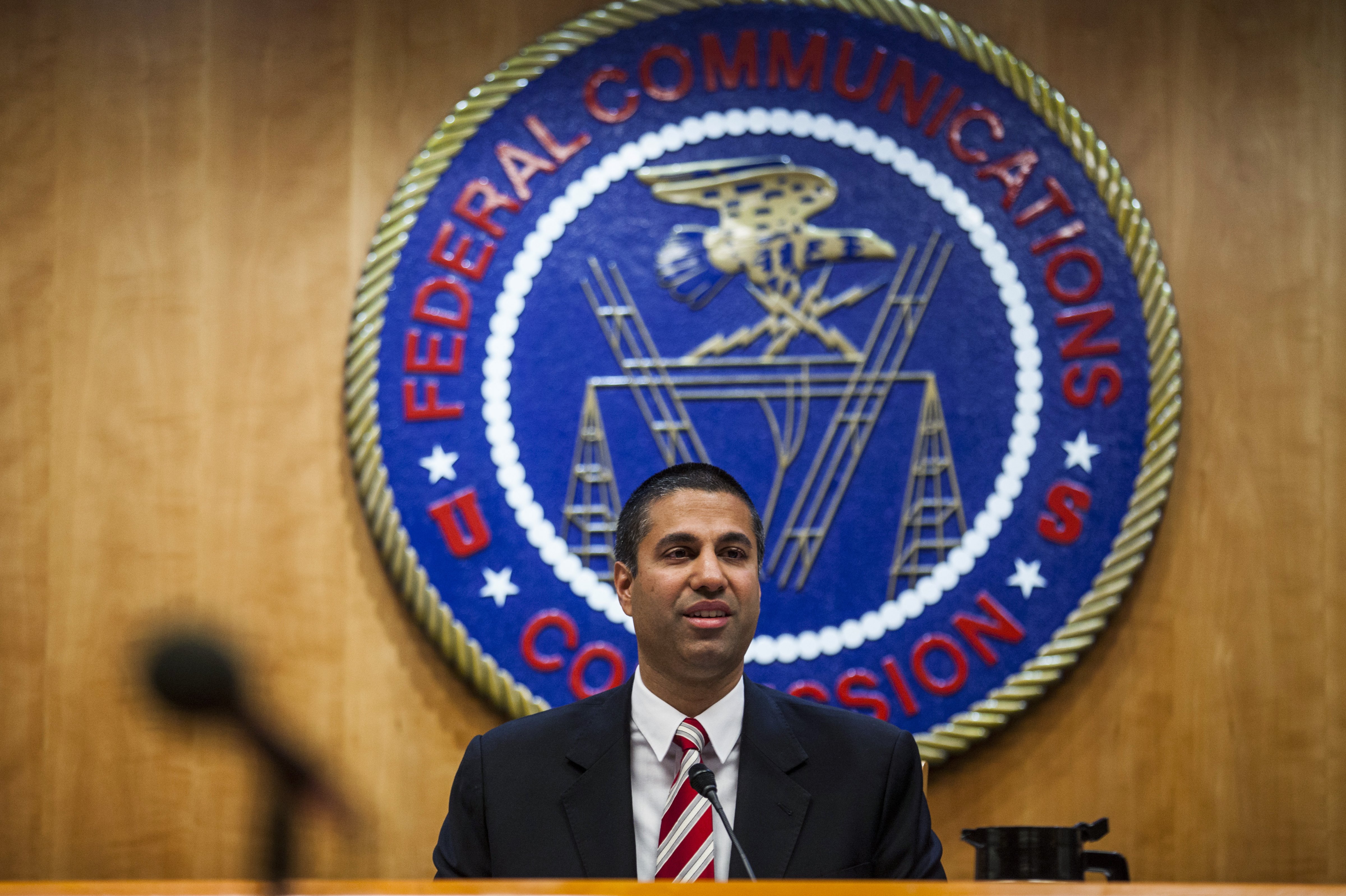 Ajit Pai, chairman of the Federal Communications Commission (FCC), speaks during an open meeting in Washington, D.C., U.S., on Thursday, Nov. 16, 2017. (Zach Gibson&mdash;Bloomberg/Getty Images)