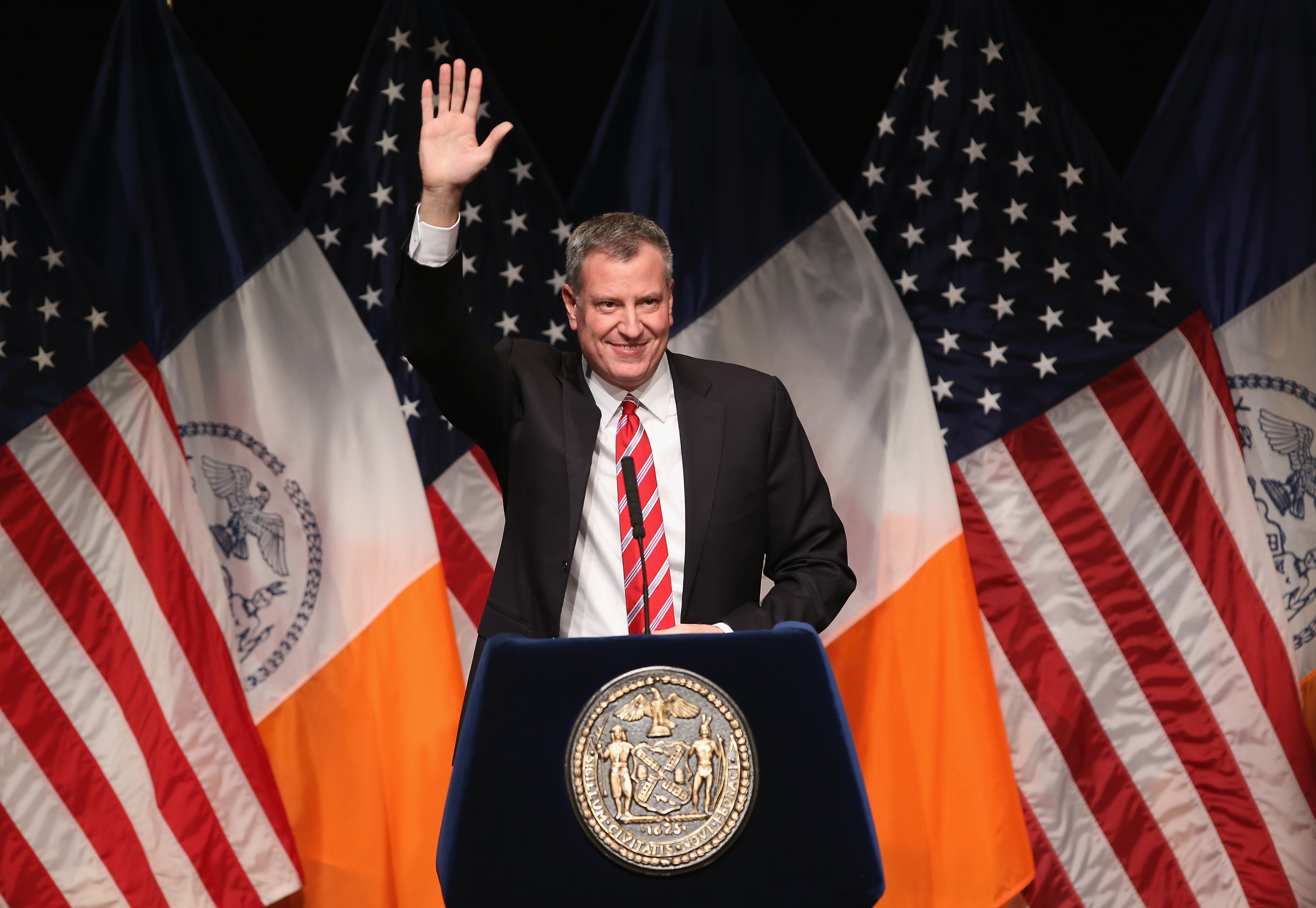 New York City Mayor Bill de Blasio gives the State of the City address at La Guardia Community College on Feb. 10, 2014. (John Moore—Getty Images) (John Moore—Getty Images)