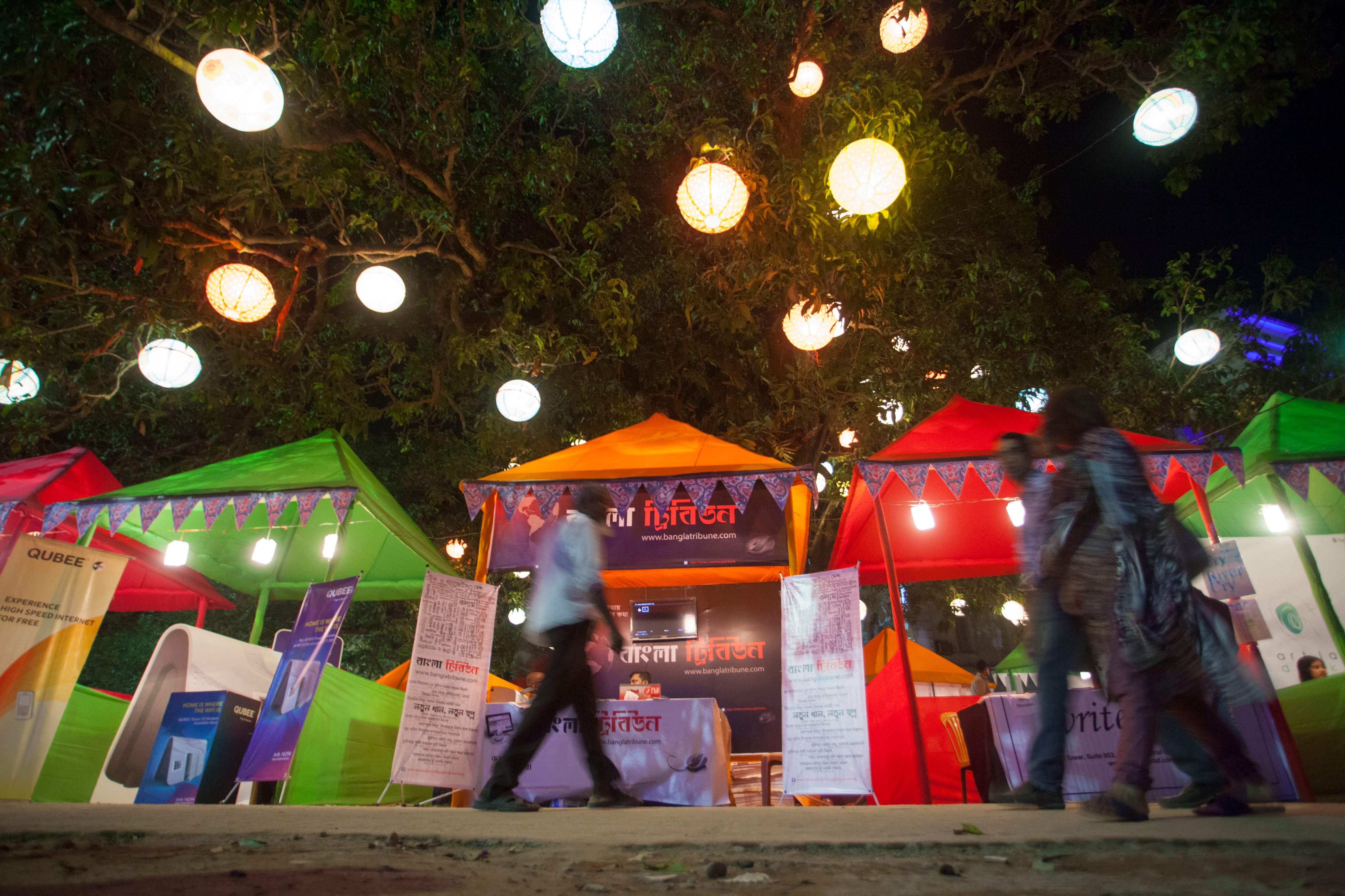 People attend the Dhaka Literary Festival, launched at the Bangla Academy of the Dhaka University campus on November 20, 2015 in Dhaka, Bangladesh. (Barcroft Media—Barcroft Media via Getty Images)