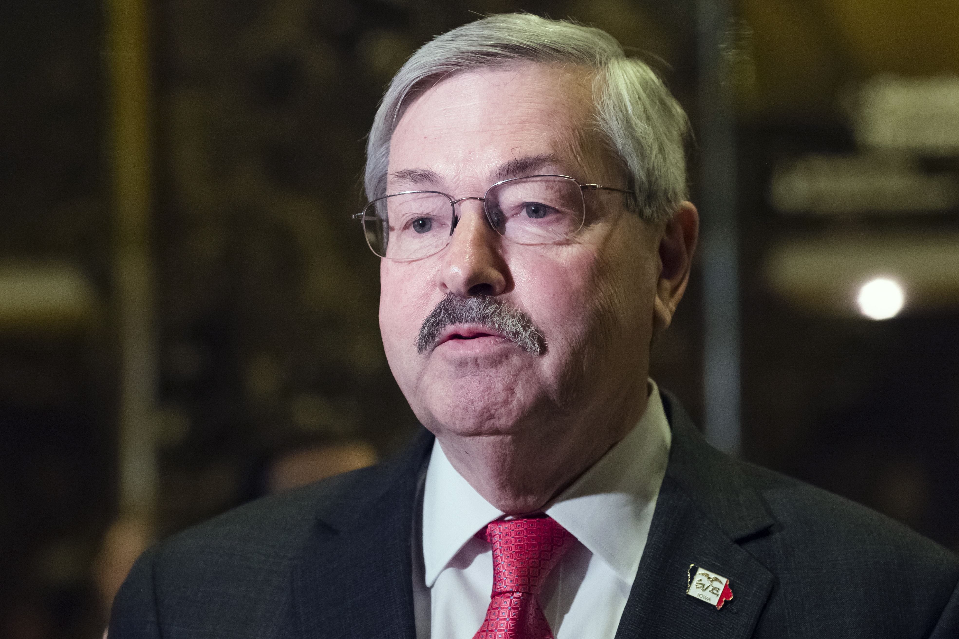 Terry Branstad, then governor of Iowa, speaks to members of the media in the lobby at Trump Tower in New York, U.S., on Tuesday, Dec. 6, 2016. (Albin Lohr-Jones/Pool via Bloomberg via Getty Images)