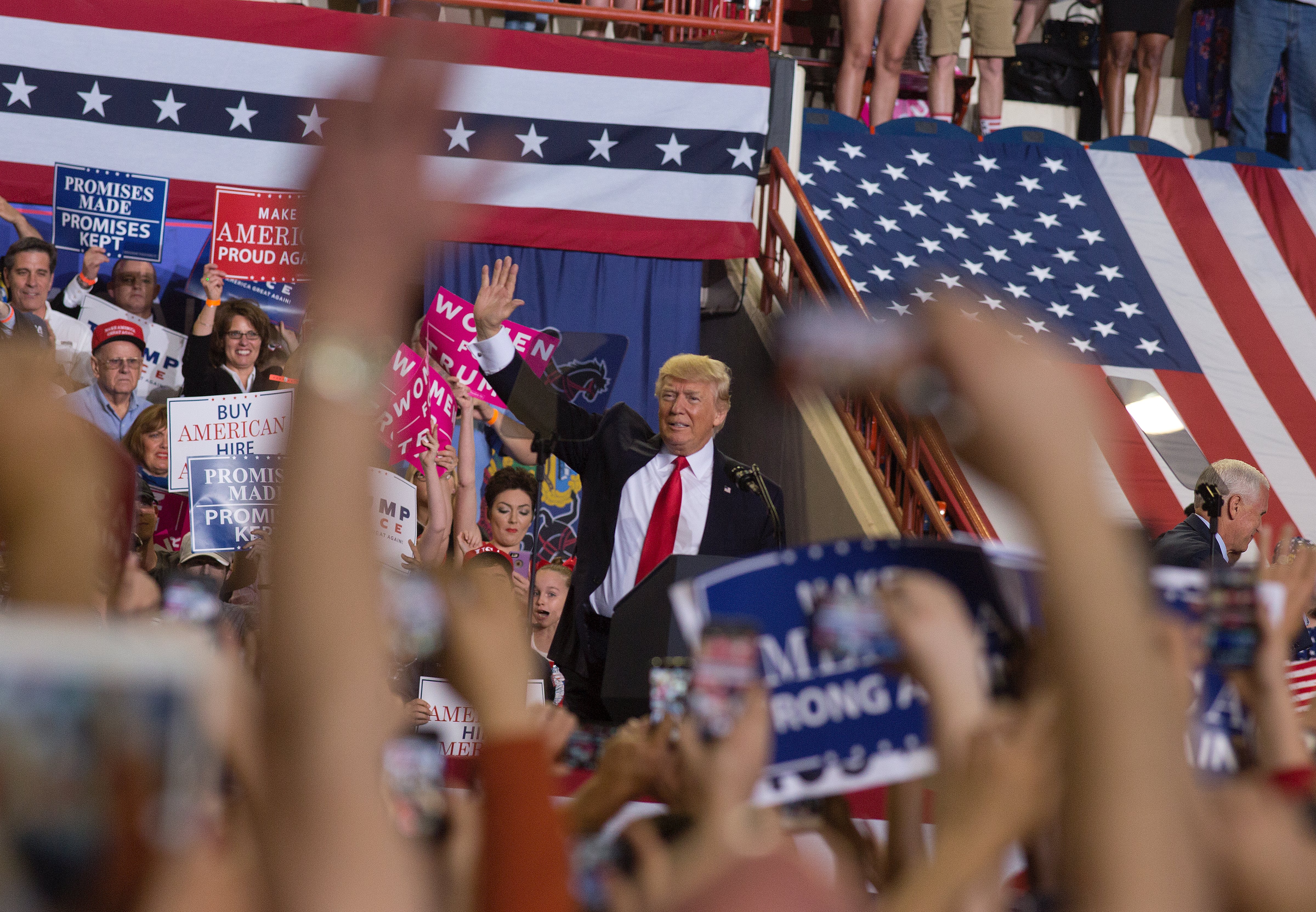 President Trump addresses an enthusiastic crowd of supporters at a rally on April 29, 2017 in Harrisburg, Pennsylvania. (Andrew Lichtenstein—Corbis via Getty Images)