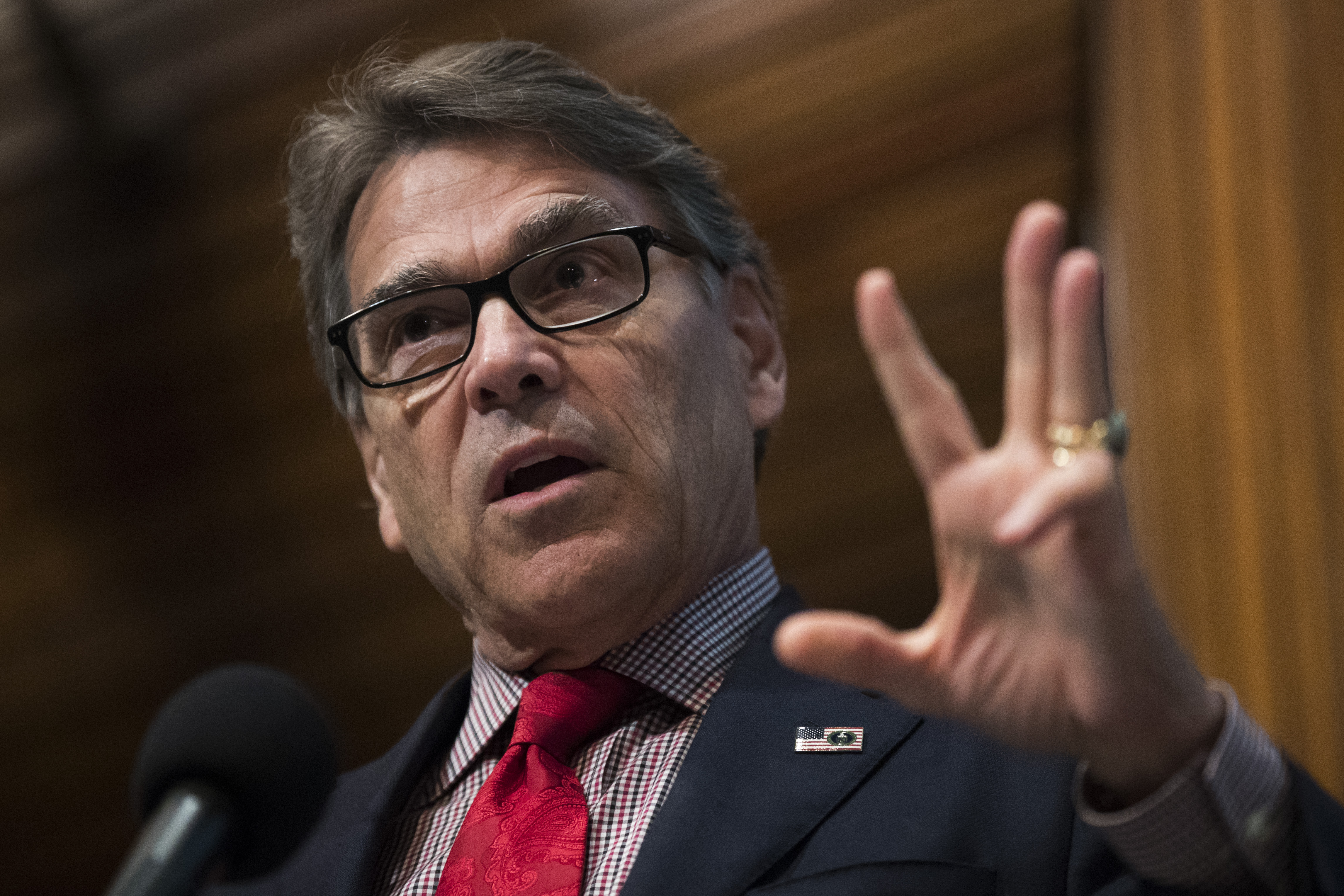 U.S. Secretary of Energy Rick Perry, pictured at the National Press Club, Oct. 16, 2017 in Washington, DC, said Thursday that fossil fuels can help prevent sexual assault. (Drew Angerer—Getty Images)