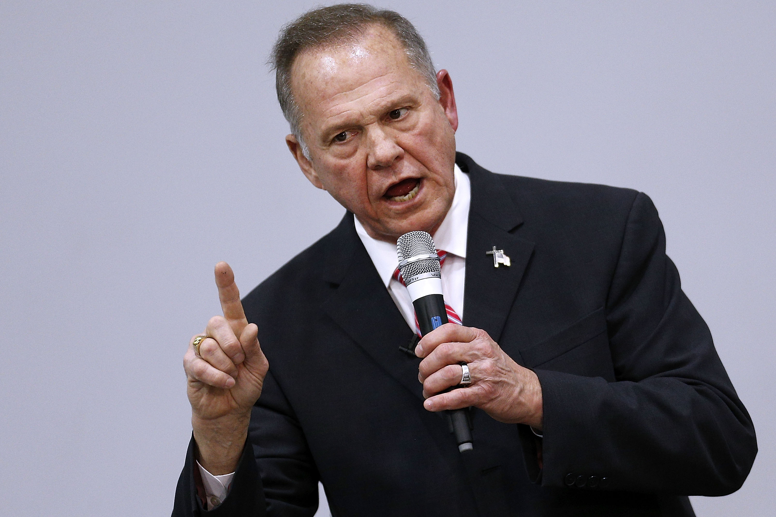 Republican candidate for U.S. Senate Judge Roy Moore speaks  in Jackson, Ala. on Nov. 14, 2017. (Jonathan Bachman—Getty Images)
