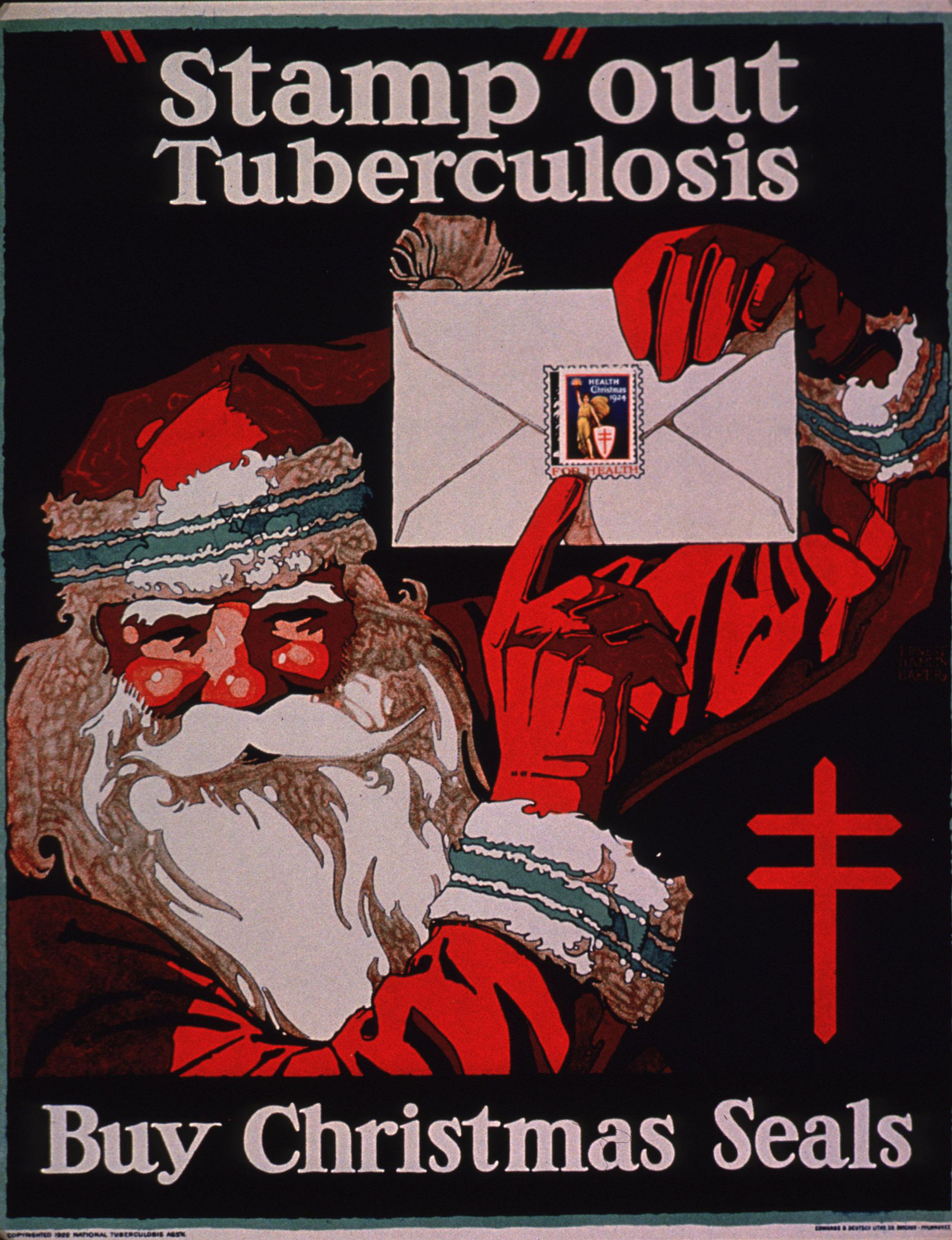 A 1924 National Tuberculosis Association poster of Santa Claus encouraging people to buy Christmas seals. (National Library of Medicine via Smith Collection/Gado—Getty Images)