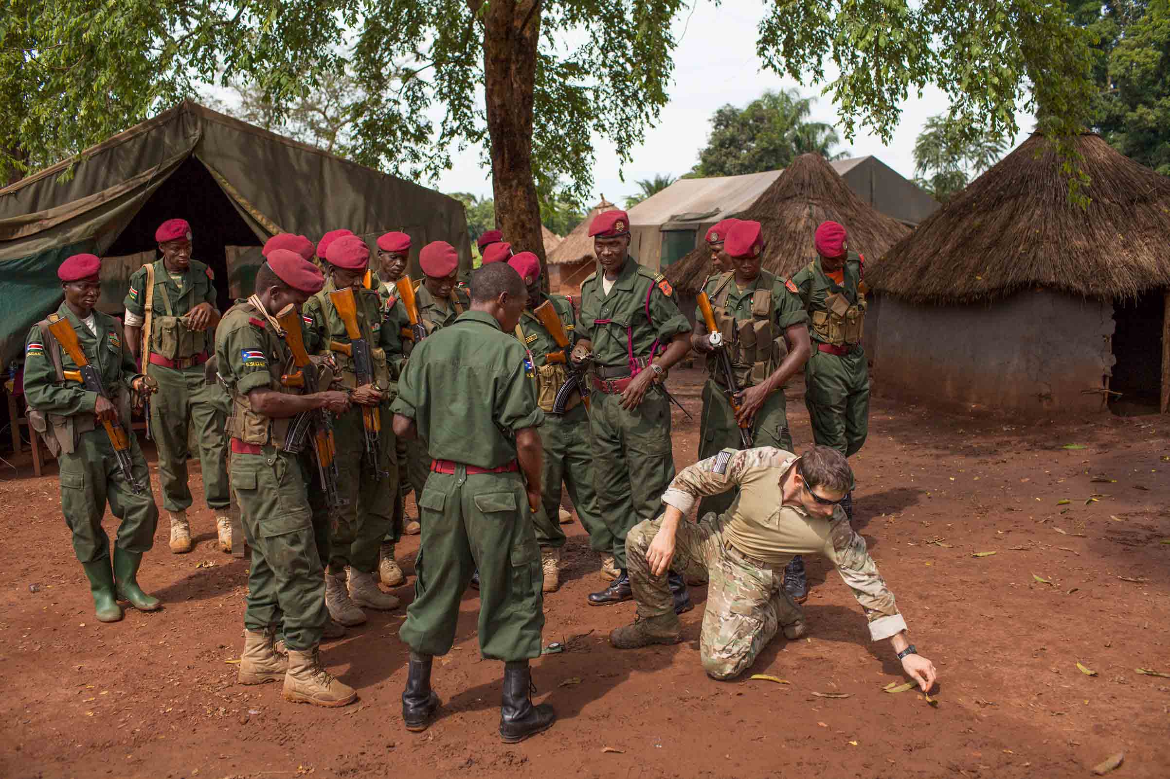 American Green Berets teach navigation techniques to soldiers from the Sudan People’s Liberation Army near a U.S. base in Nzara, South Sudan, that coordinates intelligence operations (Michael Christopher Brown—Magnum)