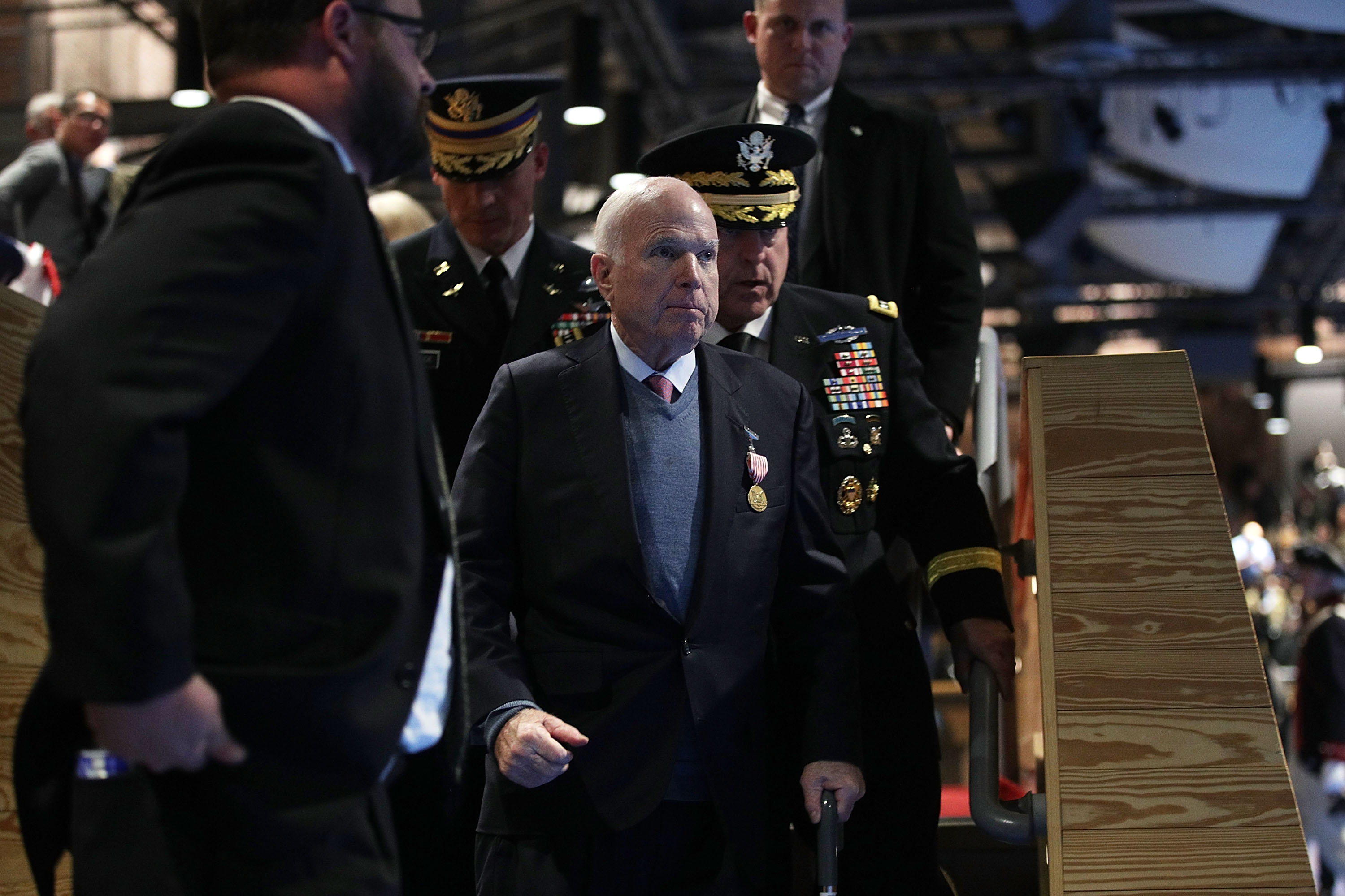 U.S. Sen. John McCain accompanied by Army Chief of Staff Gen. Mark A. Milley (Alex Wong&mdash;Getty Images)