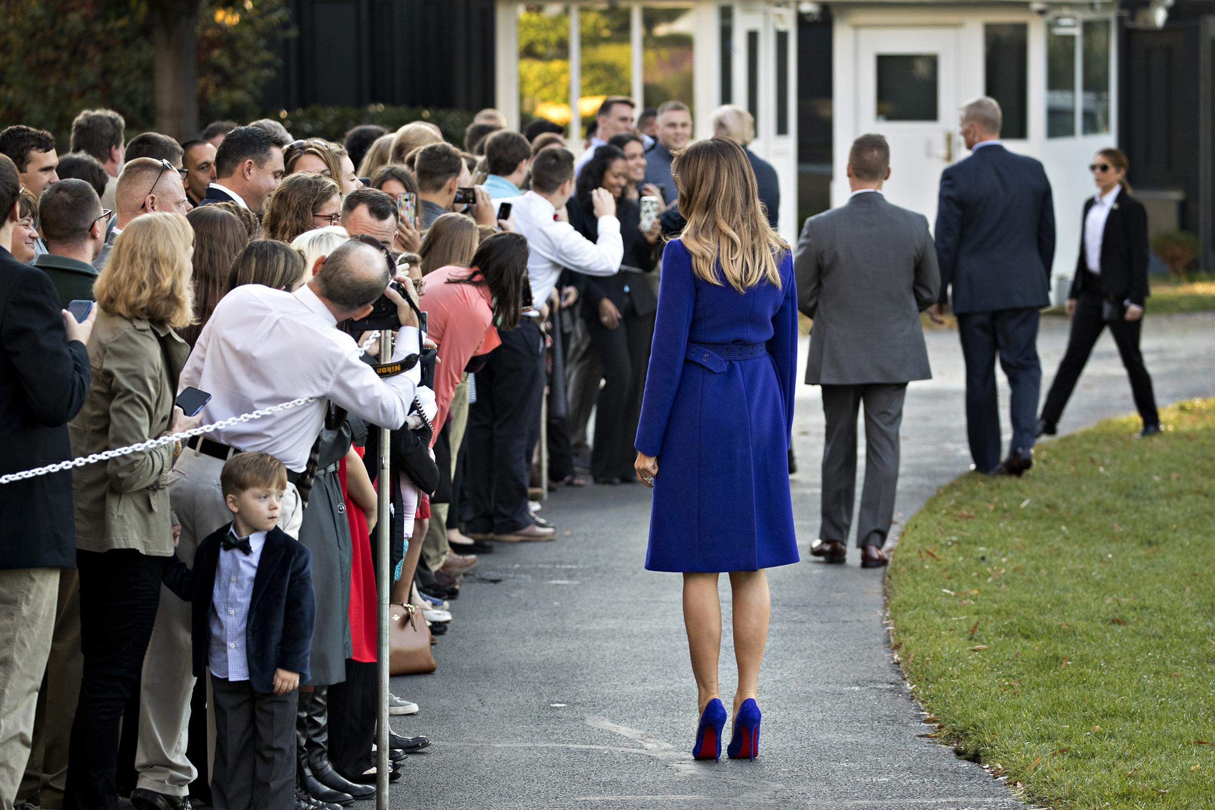 First Lady Melania Trump Depart White House Tour Through Asia Style Pucci coat