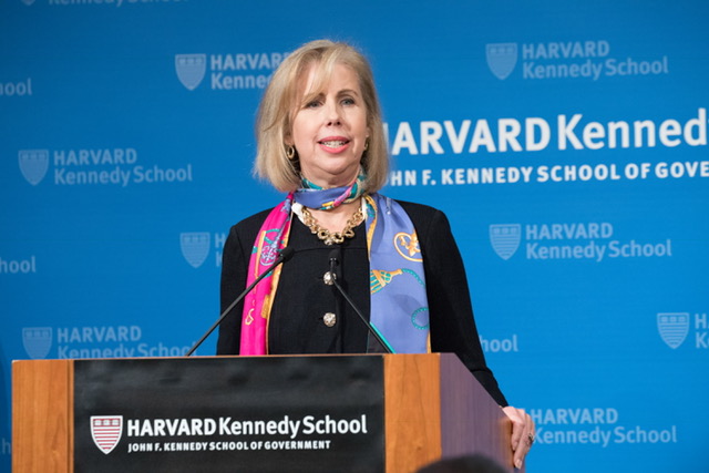 Nancy Gibbs speaks at the Harvard Kennedy School's Shorenstein Center on Nov. 15, 2017. (Martha Stewart)