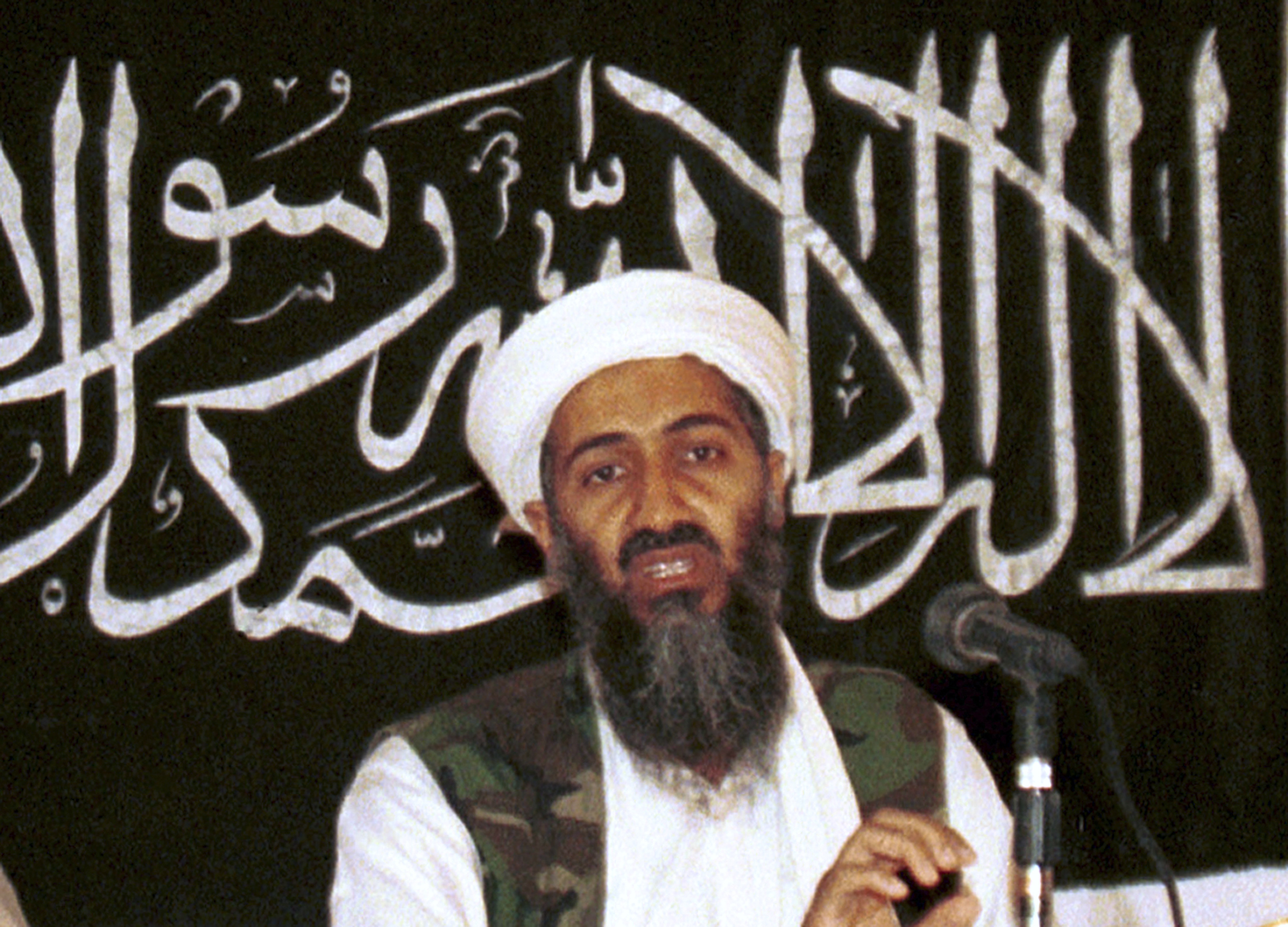 In this 1998 file photo made available on March 19, 2004, Osama bin Laden is seen at a news conference in Khost, Afghanistan. (Mazhar Ali Khan—AP)